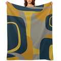 Mid Century Modern Retro Abstract Pattern in Navy Blue, Mustard Yellow, And Gray Lightweight Throw Blanket