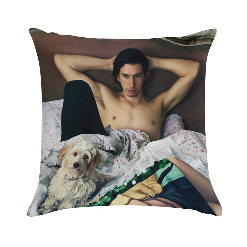 Adam Driver with Dog Photosession Soft Luxury Feel Throw Pillow