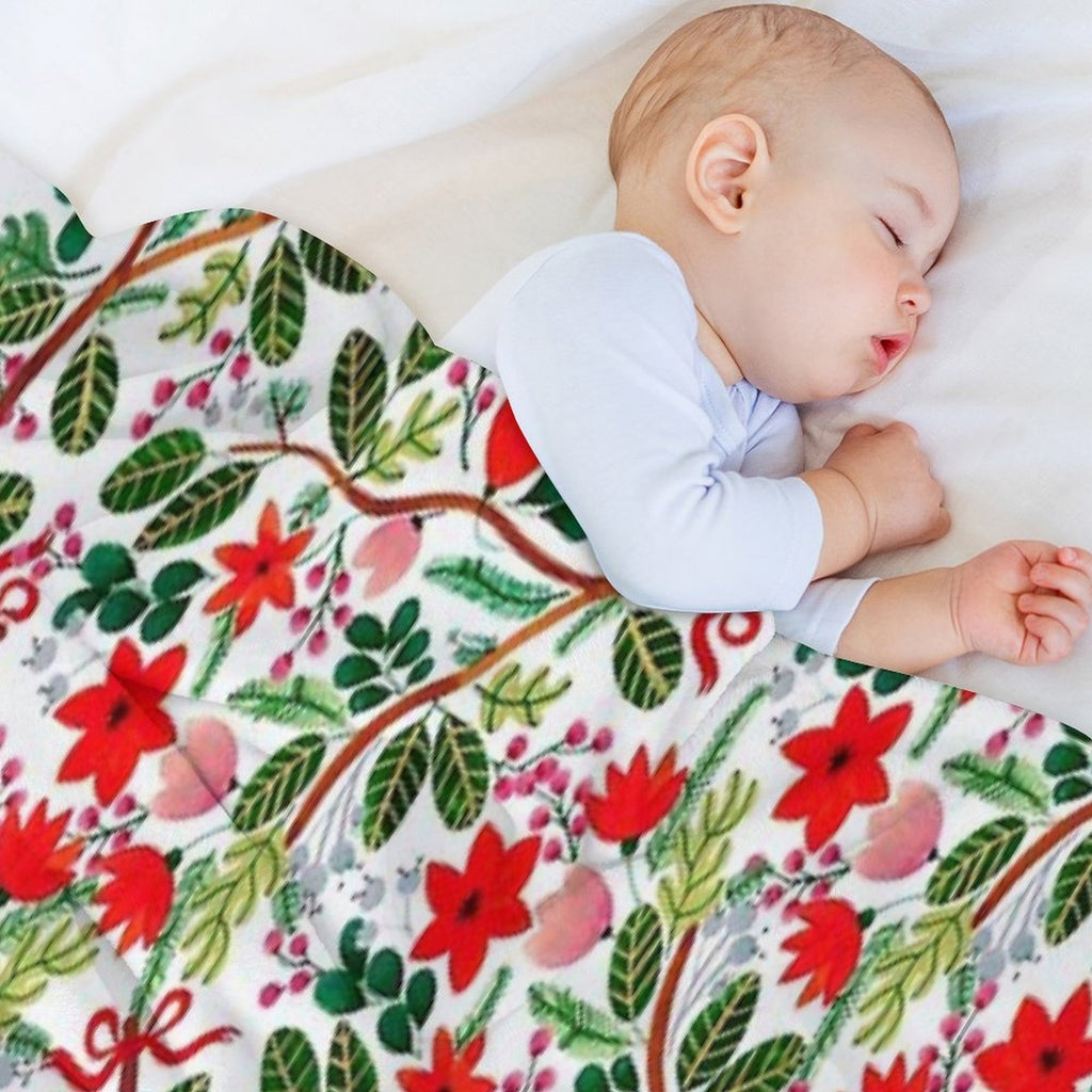 Christmas Floral Pattern Easy Care Throw Blanket