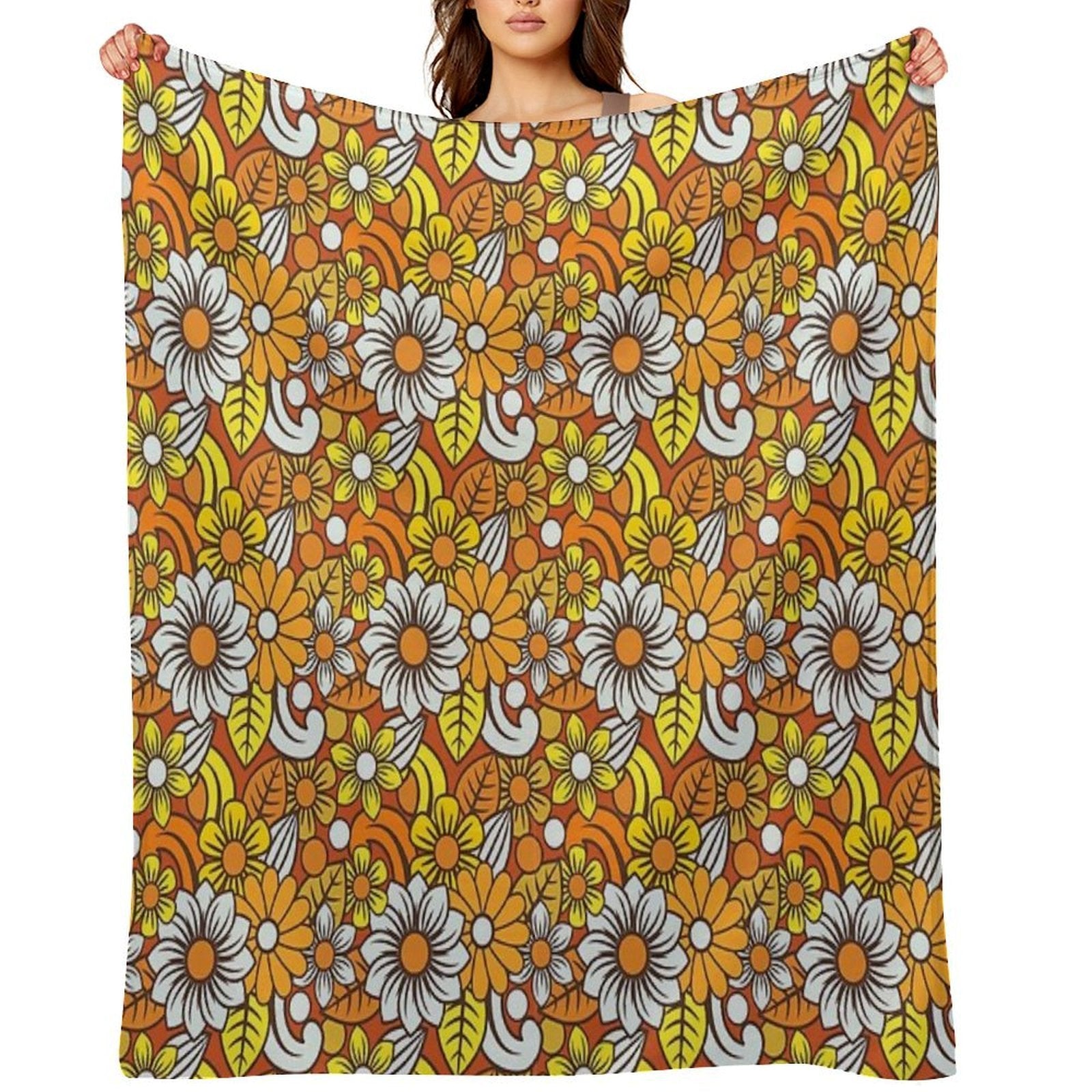 Retro 70s Flower Pattern Comfort Throw Blanket