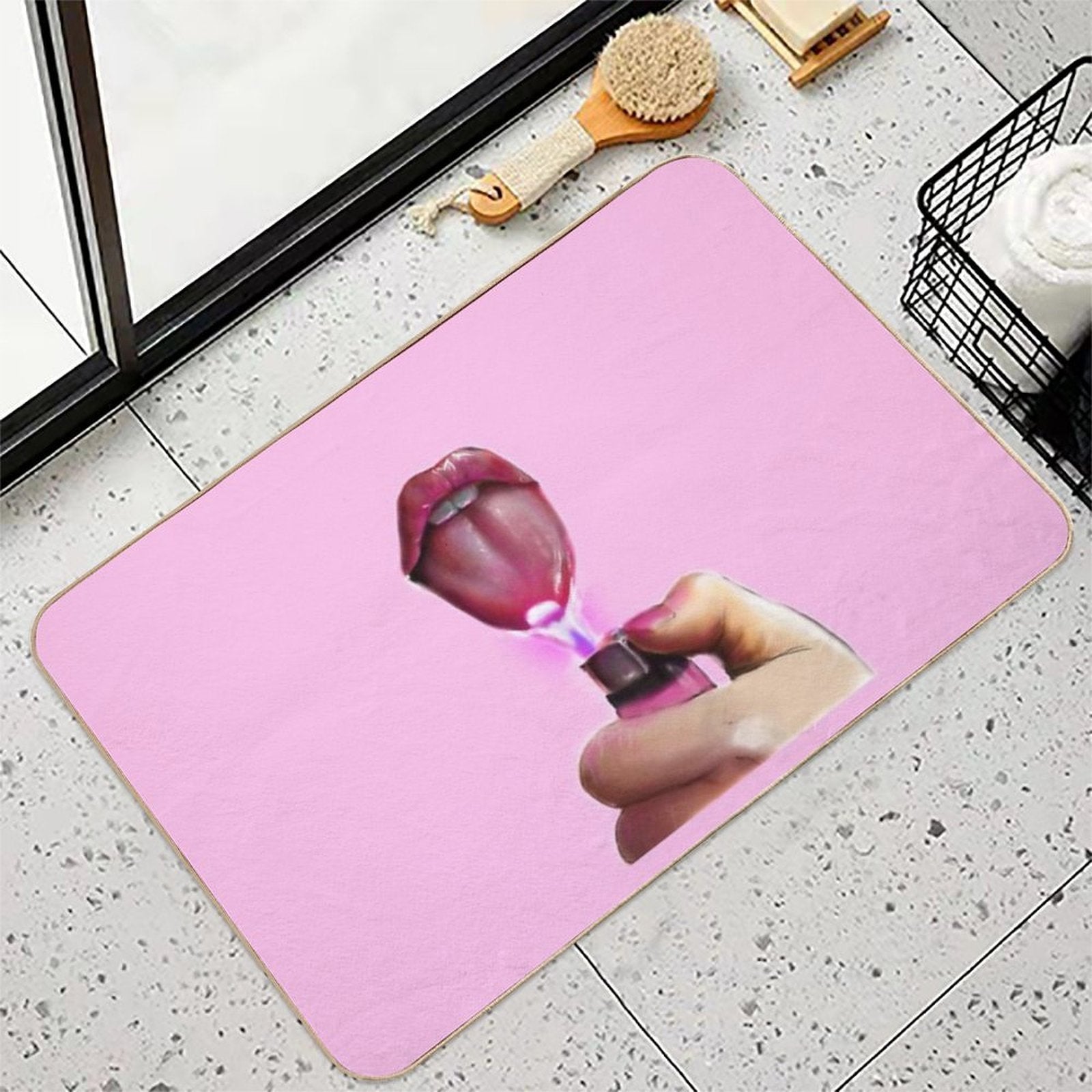 Lips Only I Am A God Crazy Pink  Pet-Safe Bath Mat