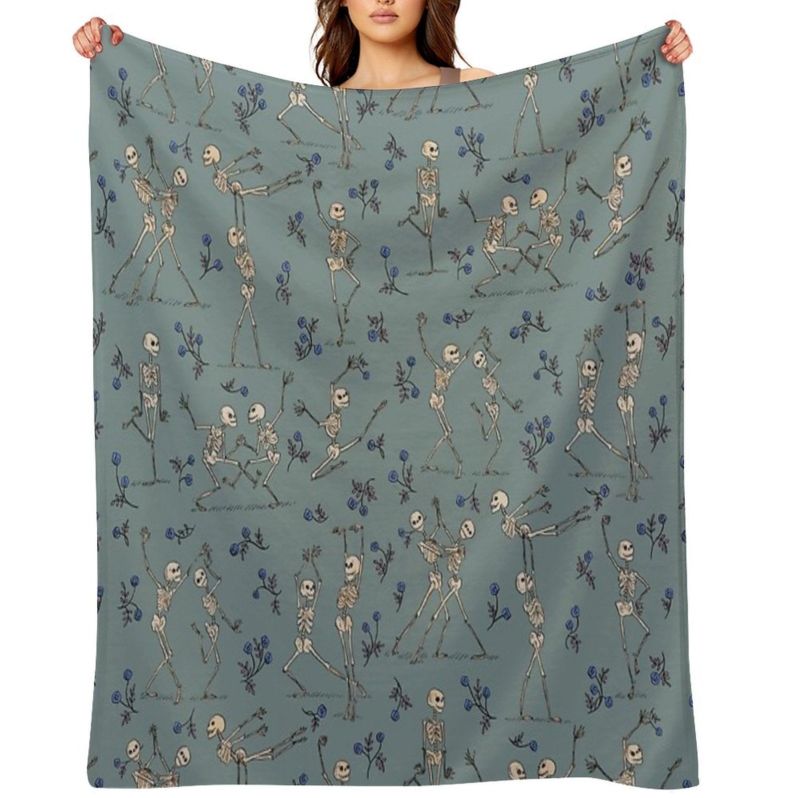 Skeleton Dance — Blue Easy Care Throw Blanket