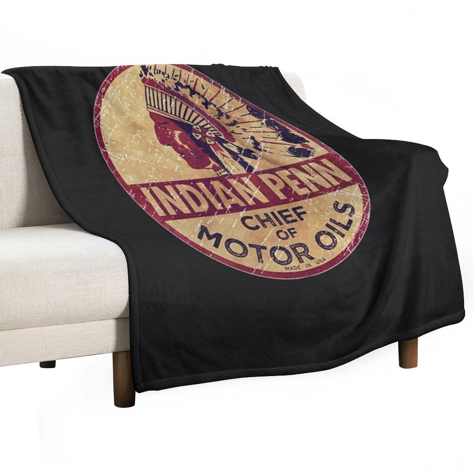 Indian Motor Oil Vintage Emblem Wrinkle-free Throw Blanket