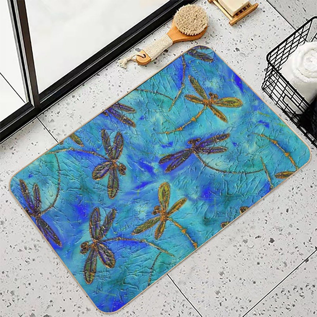Dragonfly Dance Blue Gold Durable Bath Mat