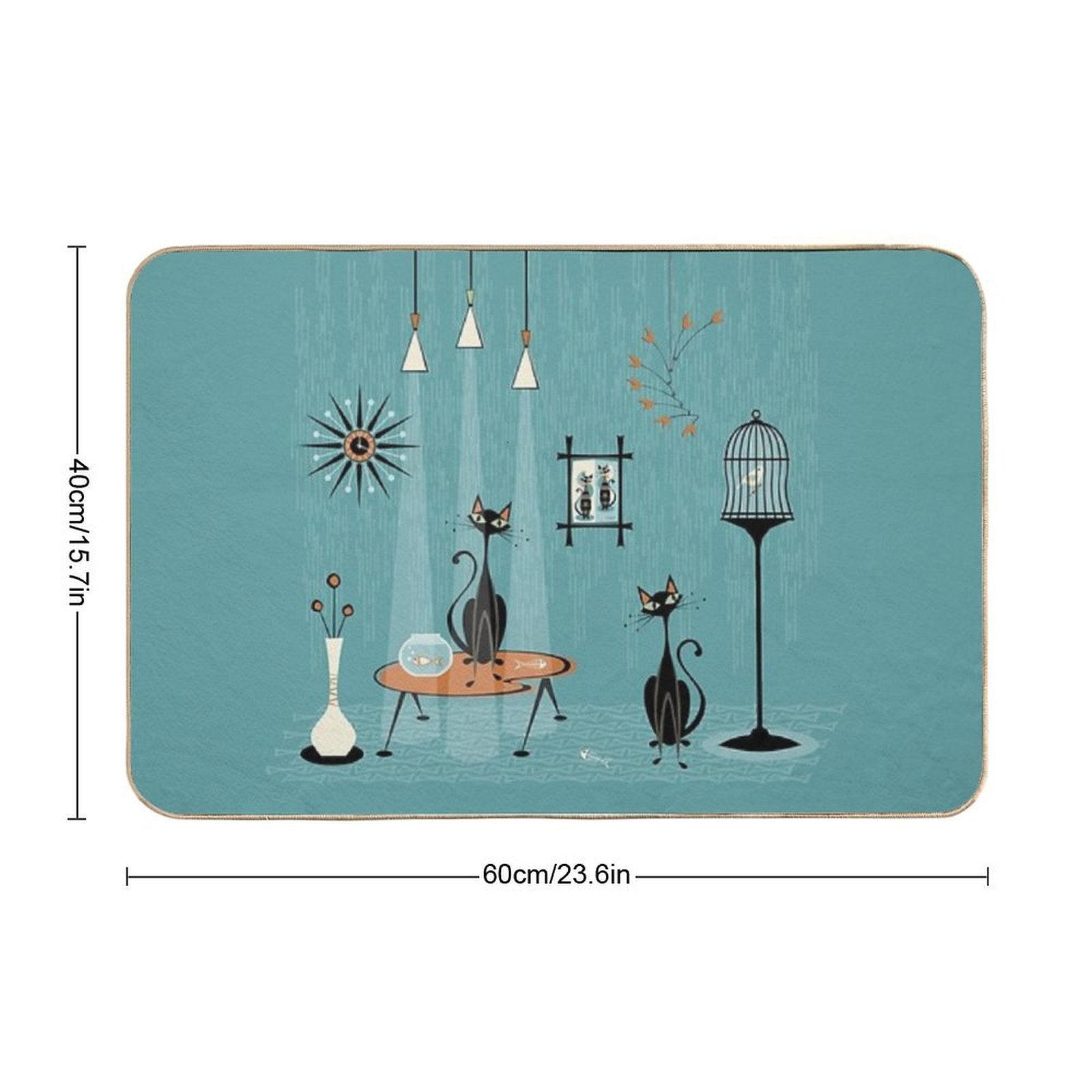 Mid Century Mischief  Cat Red-Handed II  Absorbent Bath Mat