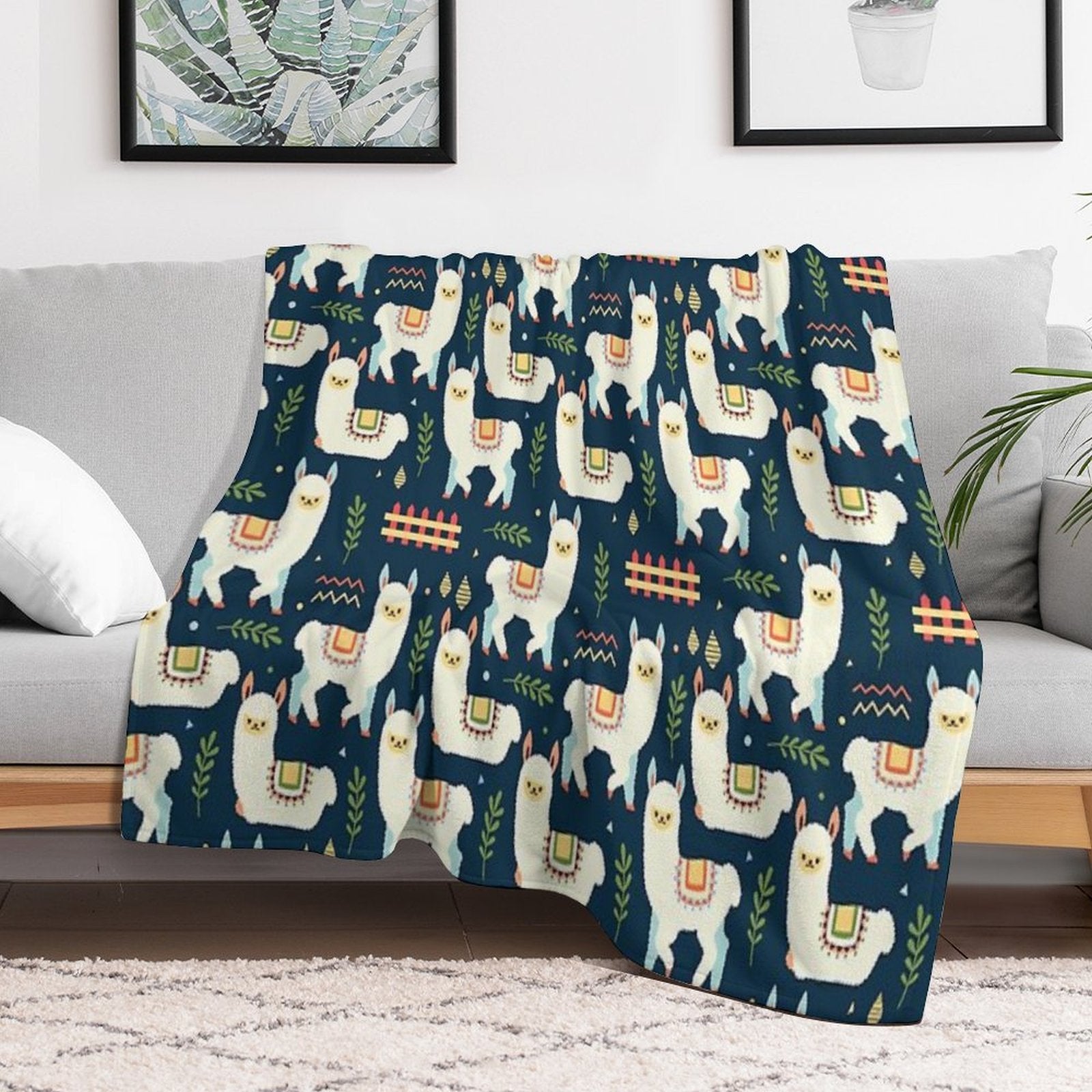 Cute Alpaca Pattern Travel-friendly Throw Blanket