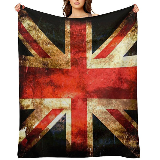 British UK Flag Grunge Vintage Sustainable Throw Blanket