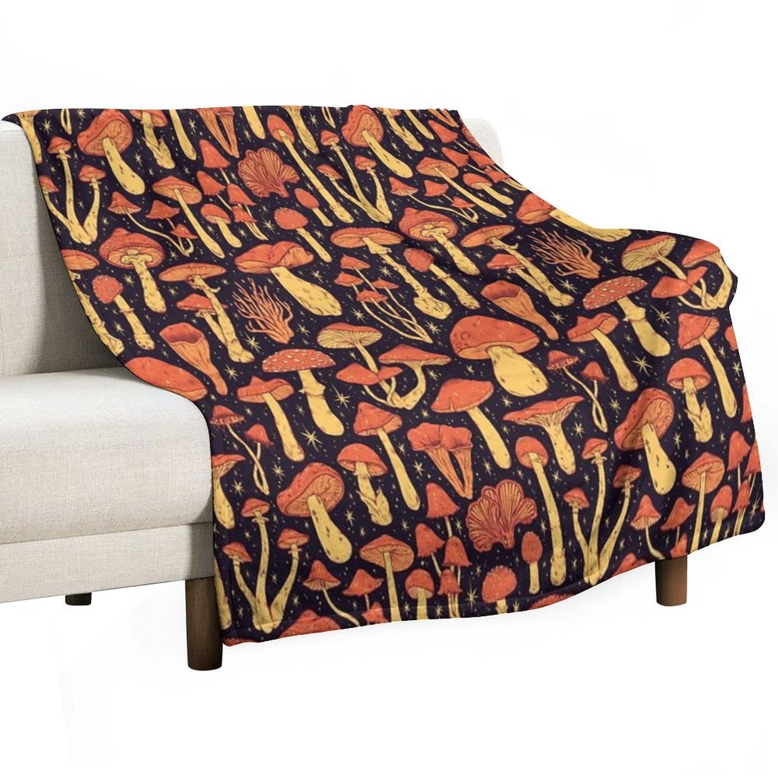 Deadly Mushrooms Orange on Black Durable Throw Blanket