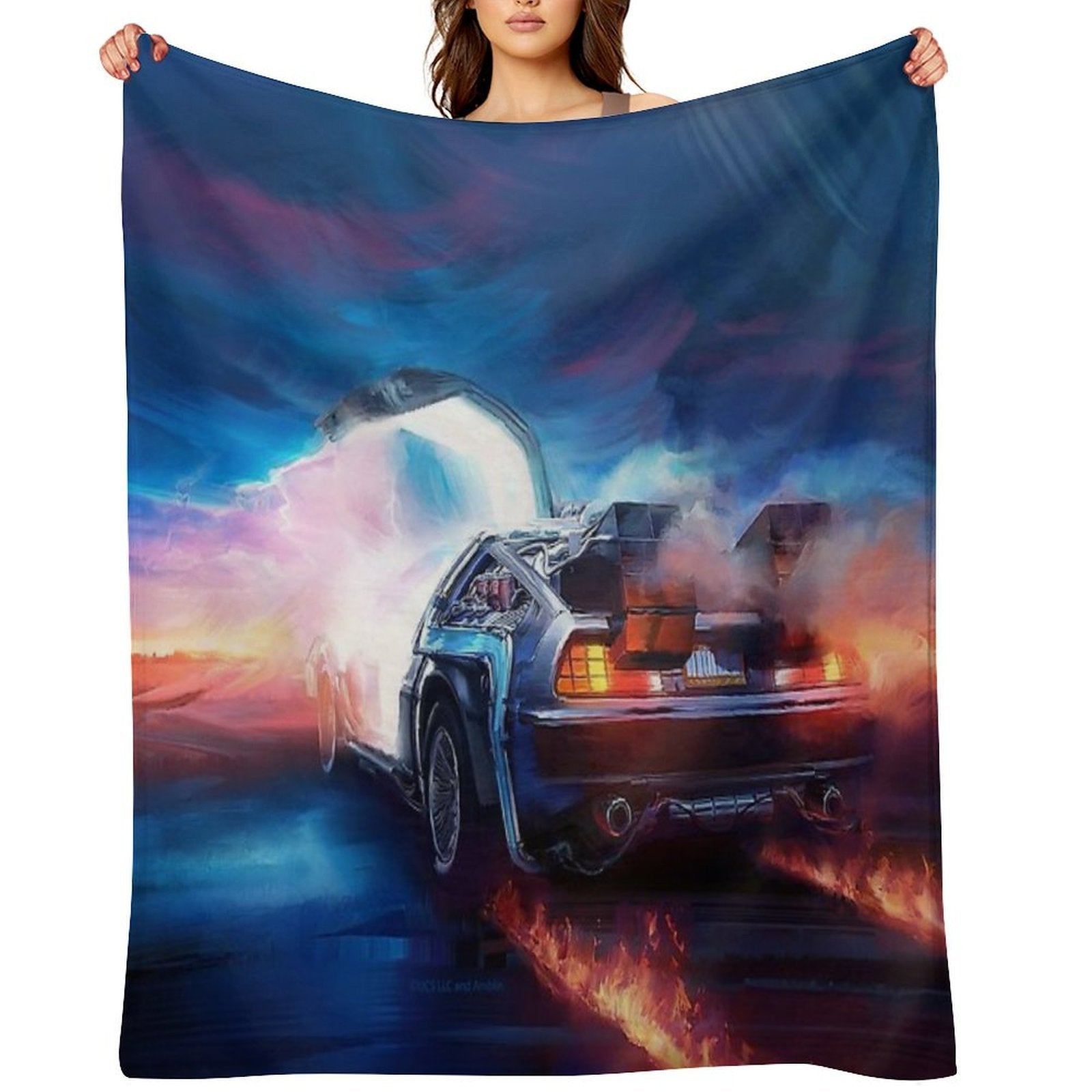 Back to The Future Delorean Time Machine Sustainable Throw Blanket