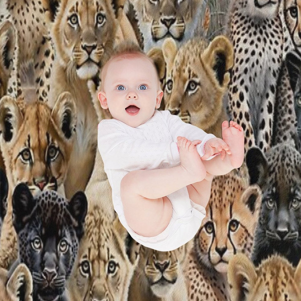 The Big-Little Roar Collage, Majestic Cubs, Baby Lions, Leopards, Cheetahs, Panthers And Cougars Easy Care Throw Blanket