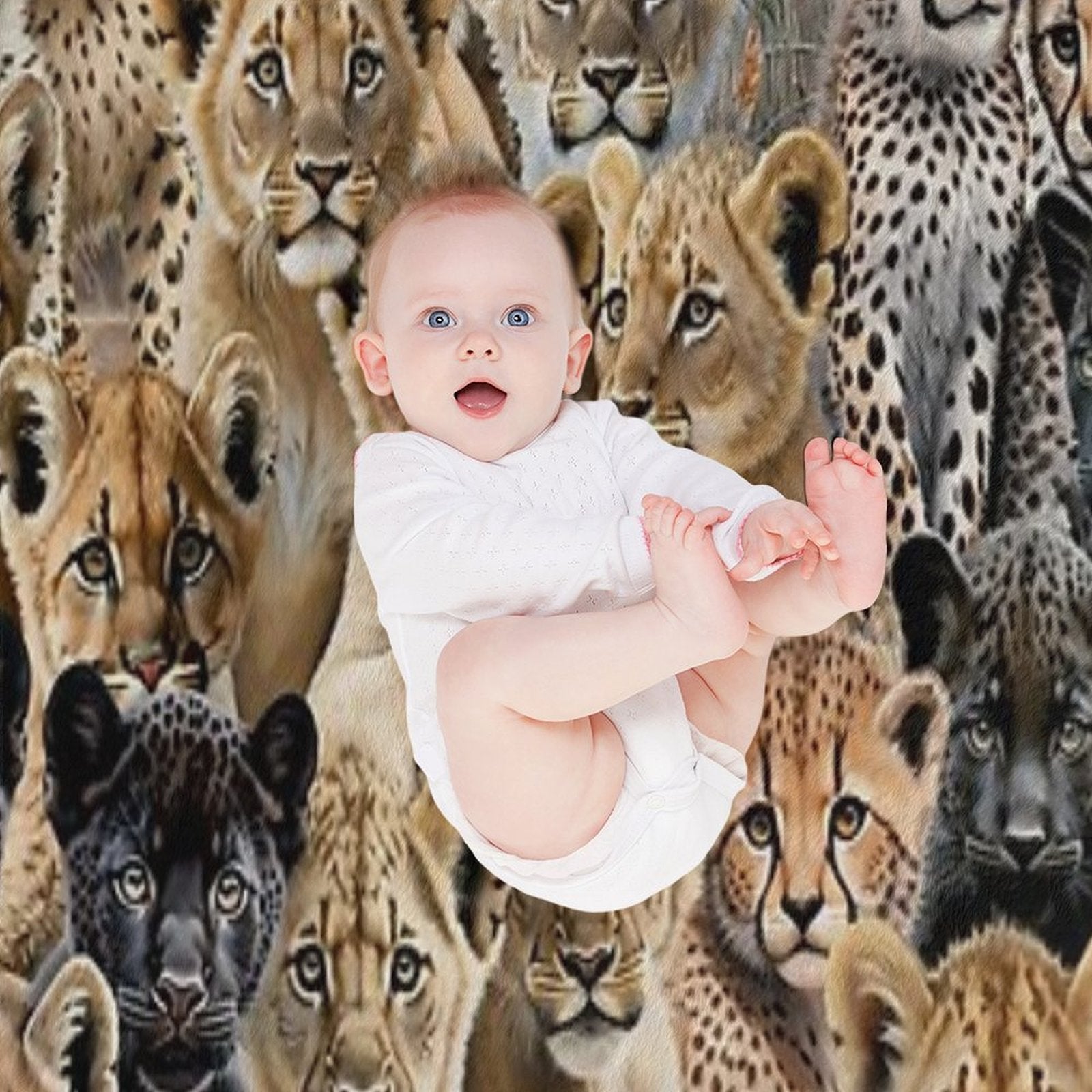 The Big-Little Roar Collage, Majestic Cubs, Baby Lions, Leopards, Cheetahs, Panthers And Cougars Easy Care Throw Blanket