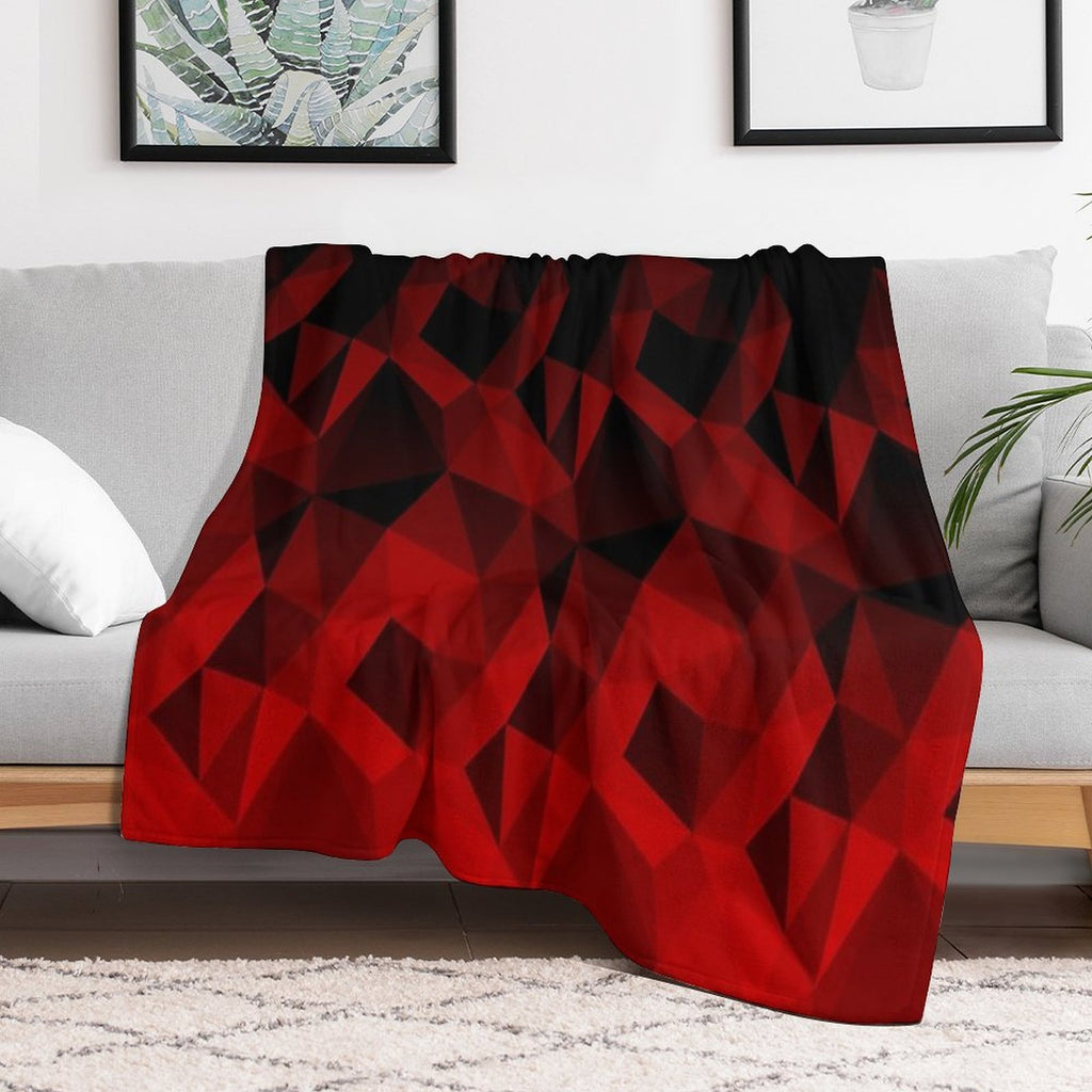 Abstract Polygonal Pattern .Red, Black Triangles. Premium Throw Blanket