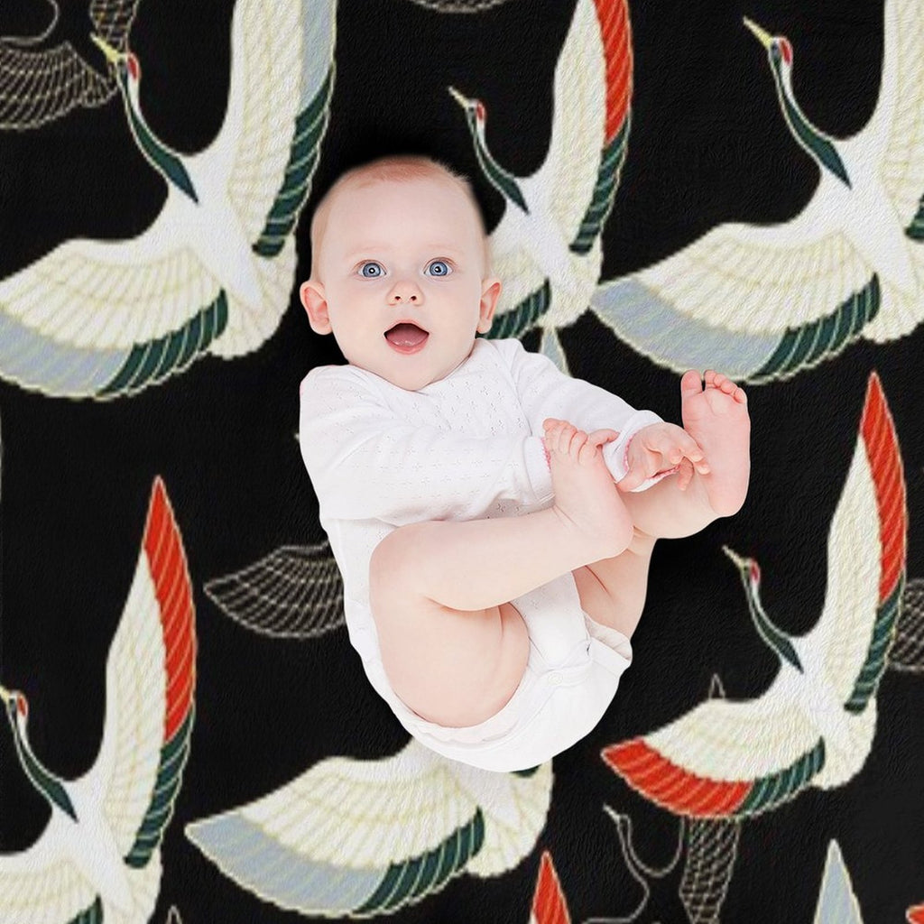 Golden Japanese Cranes Pattern Premium Throw Blanket
