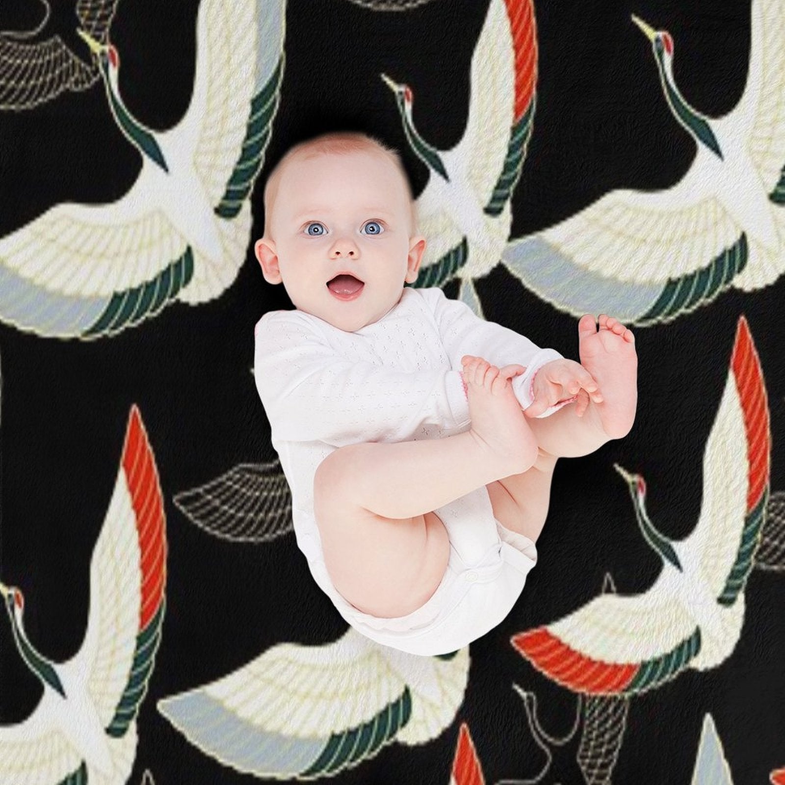 Golden Japanese Cranes Pattern Premium Throw Blanket