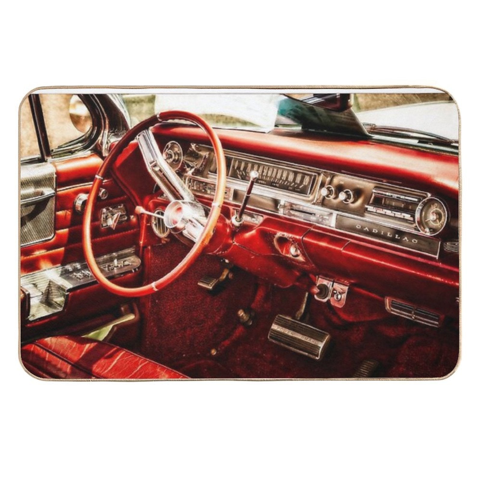 Classic Cadillac Interior. Red. Durable Bath Mat