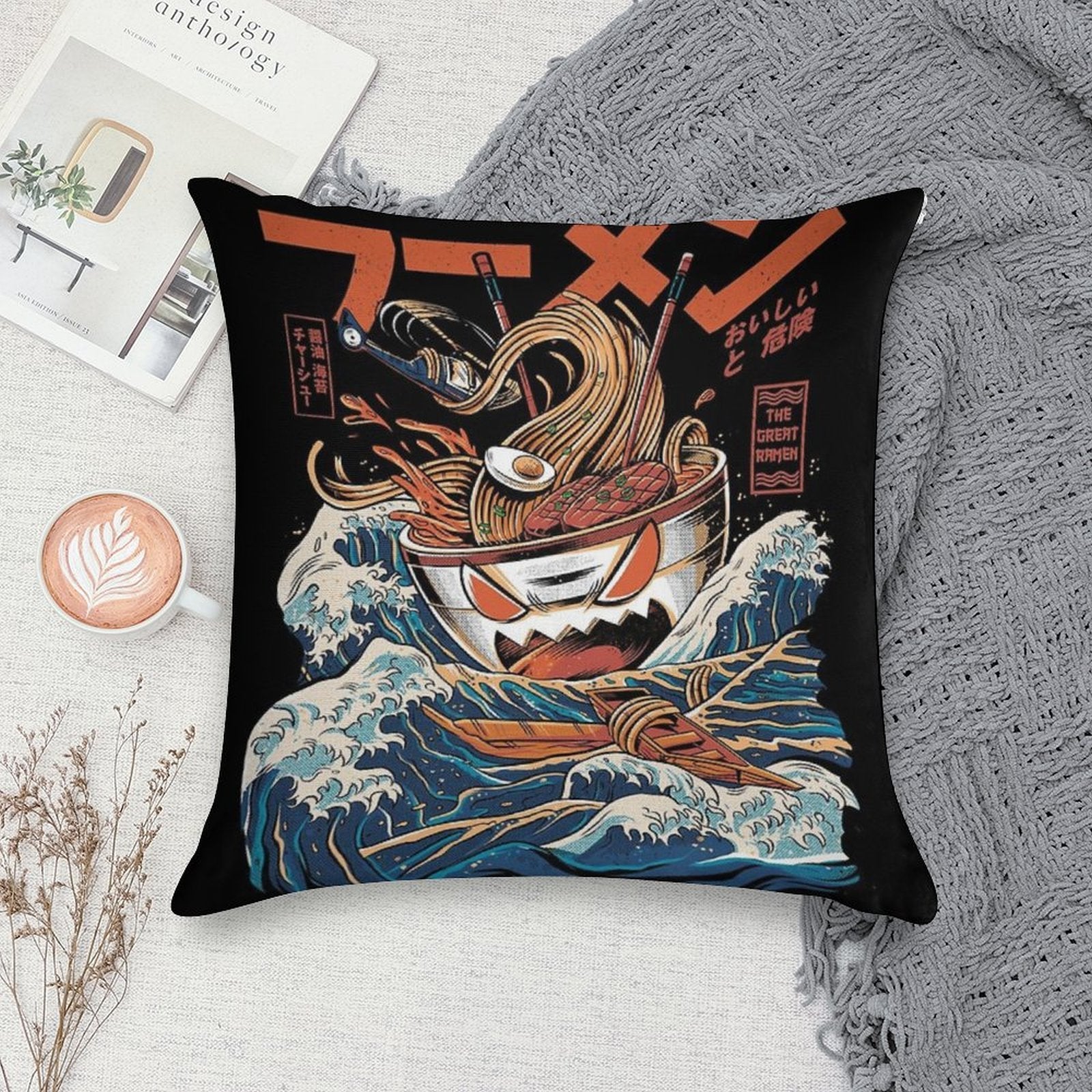 The Black Great Ramen Soft Reinforced Edging Throw Pillow