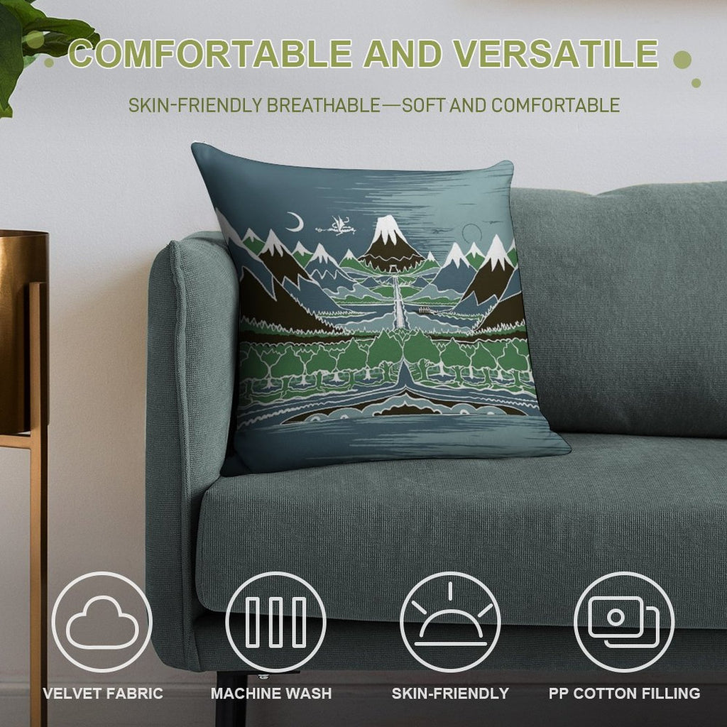 Midnight Forest Mountain Path in The Style of J.R.R.Tolkien Soft Durable Construction Throw Pillow