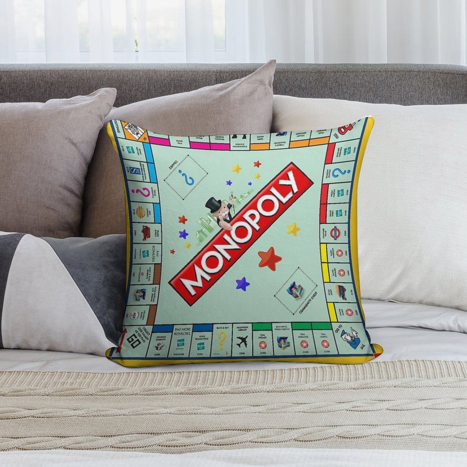 Monopoly Board Game Classic Soft Short Plush Fabric Throw Pillow