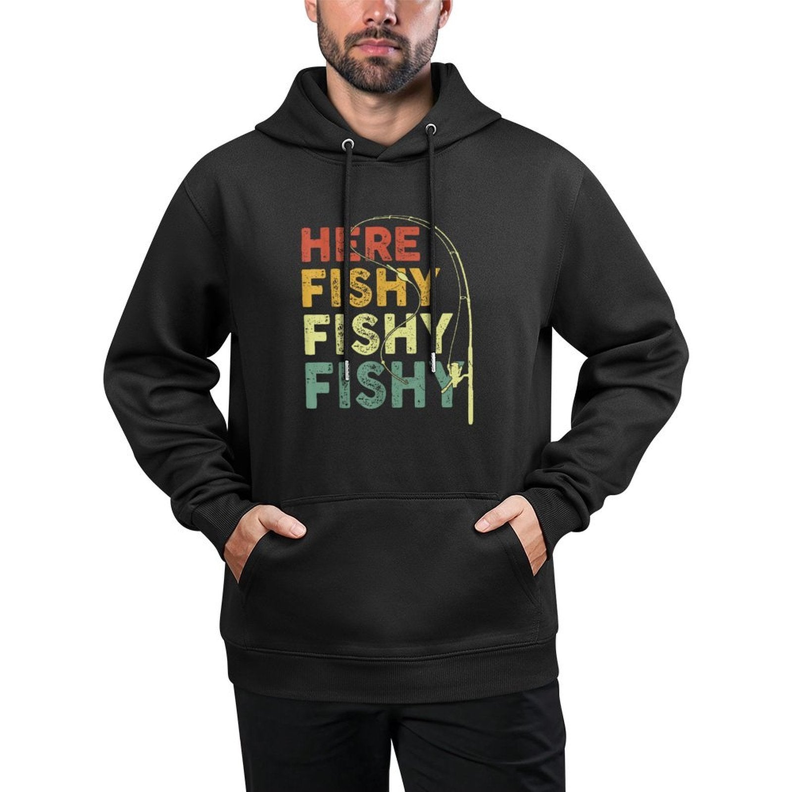 Fishing Here-Fishy Funny Bass Fish Dad Breathable Fabric Hoodie