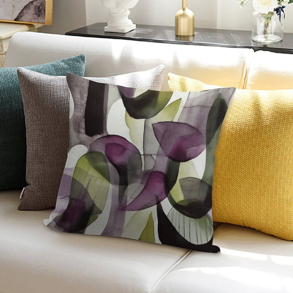 Abstract Watercolor in Purple And Green Soft Shrink-Resistant Throw Pillow