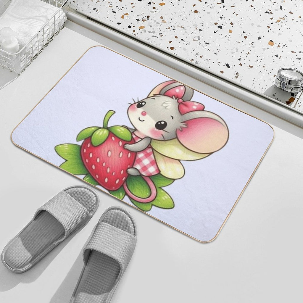 Cute Mouse Fairy with A Strawberry  Fade-Resistant Bath Mat