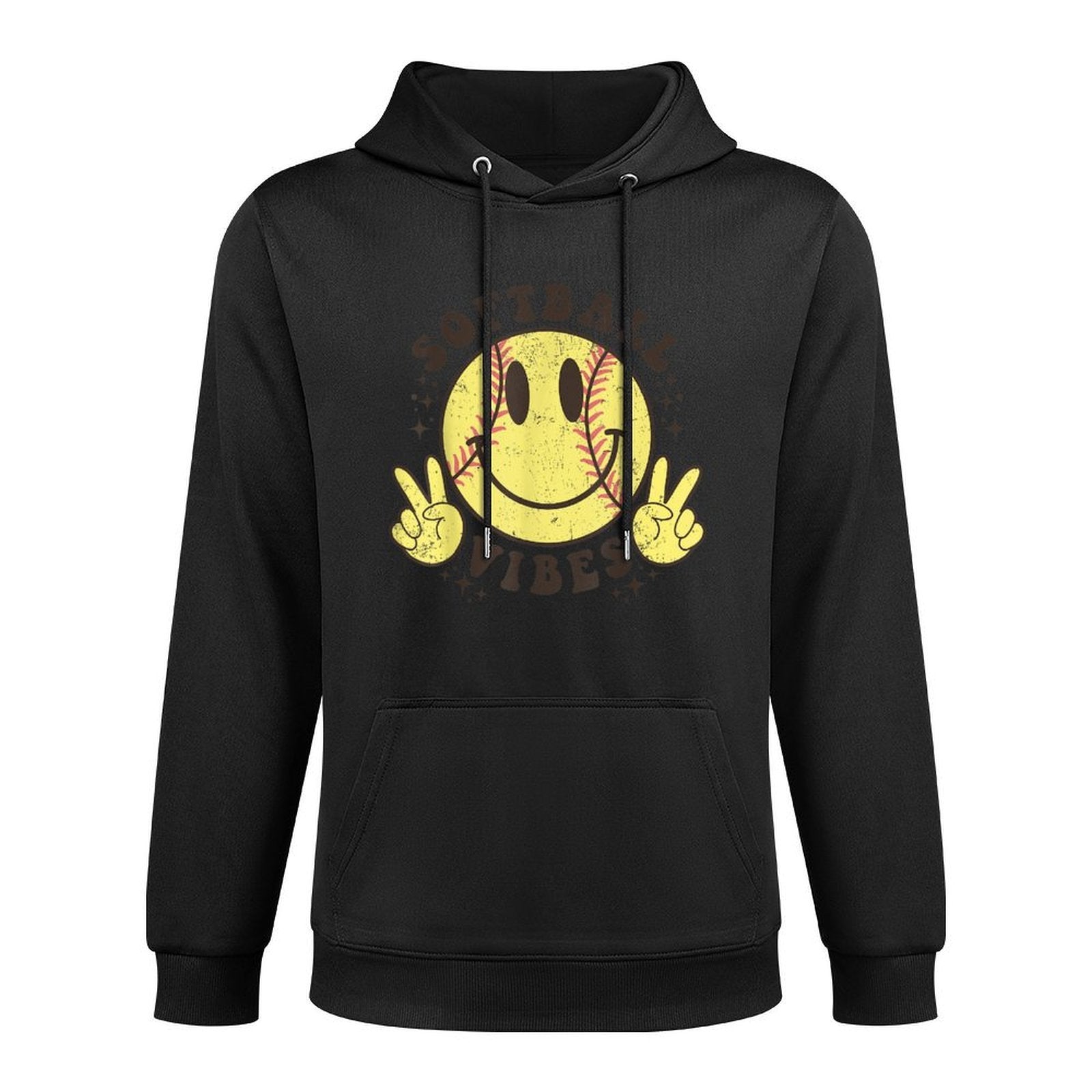 Smile Face Softball Vibes, Game Day Softball Life Mom Retro Adjustable Hood Hoodie
