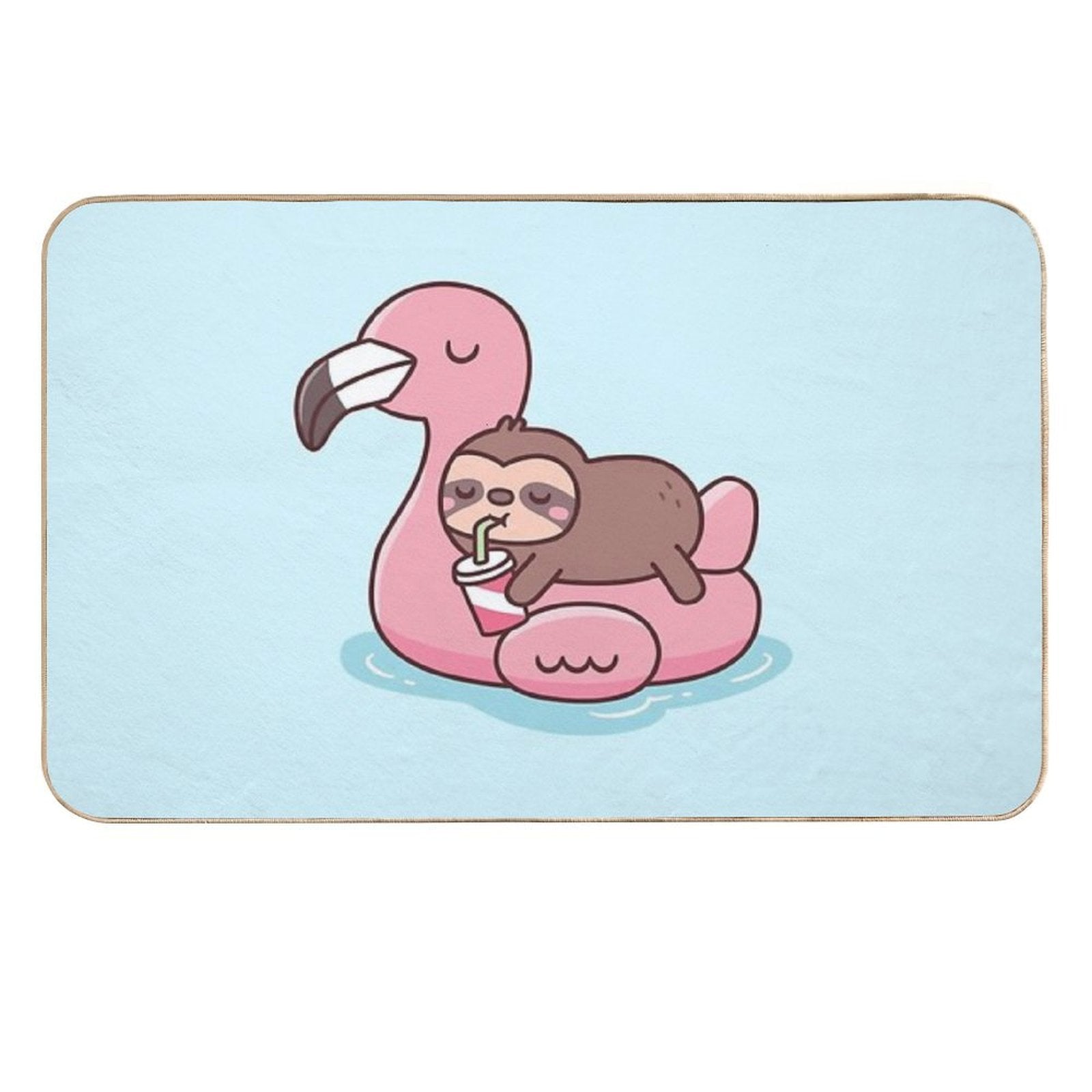 Cute Little Sloth Chilling On Flamingo Pool Float  Long-Lasting Bath Mat