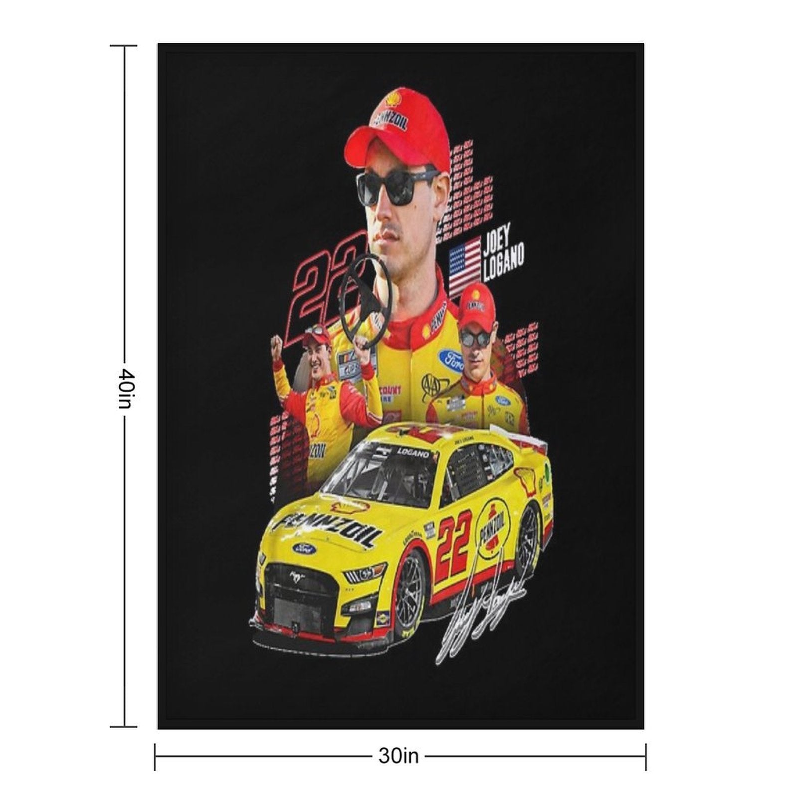 NEW Joey Logano NEXT GEN MUSTANG 2022 Graphic Classic Lightweight Throw Blanket