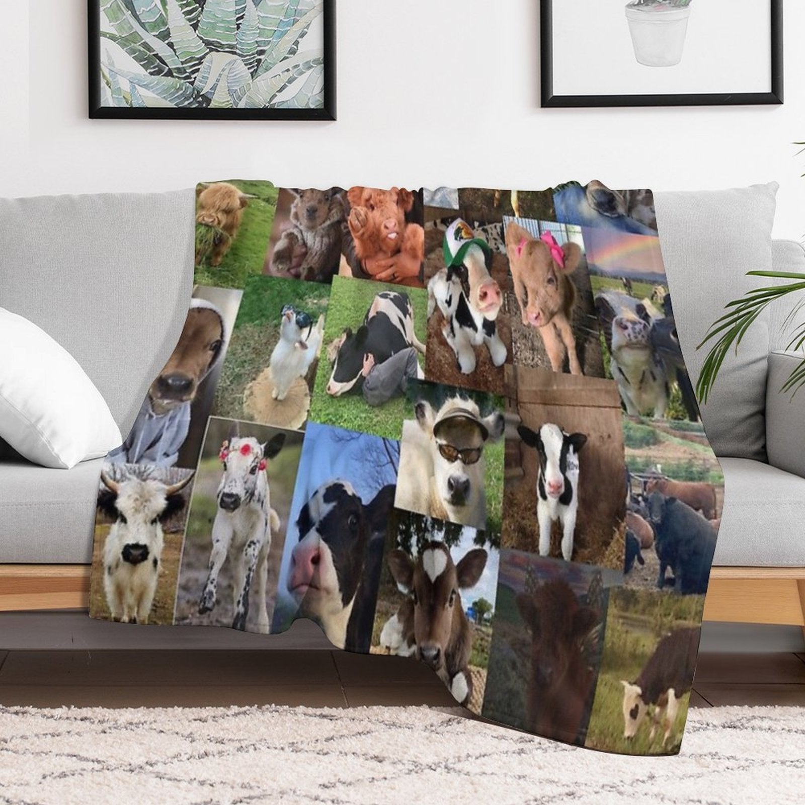 Cows Aesthetic Collage Velvety-soft Throw Blanket