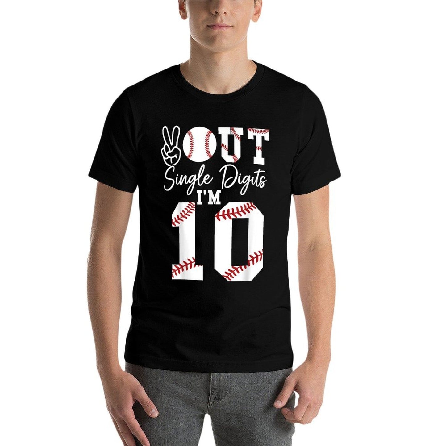 10th Birthday Double Digits Baseball Peace Out Single Digits  Stretchy T-Shirt
