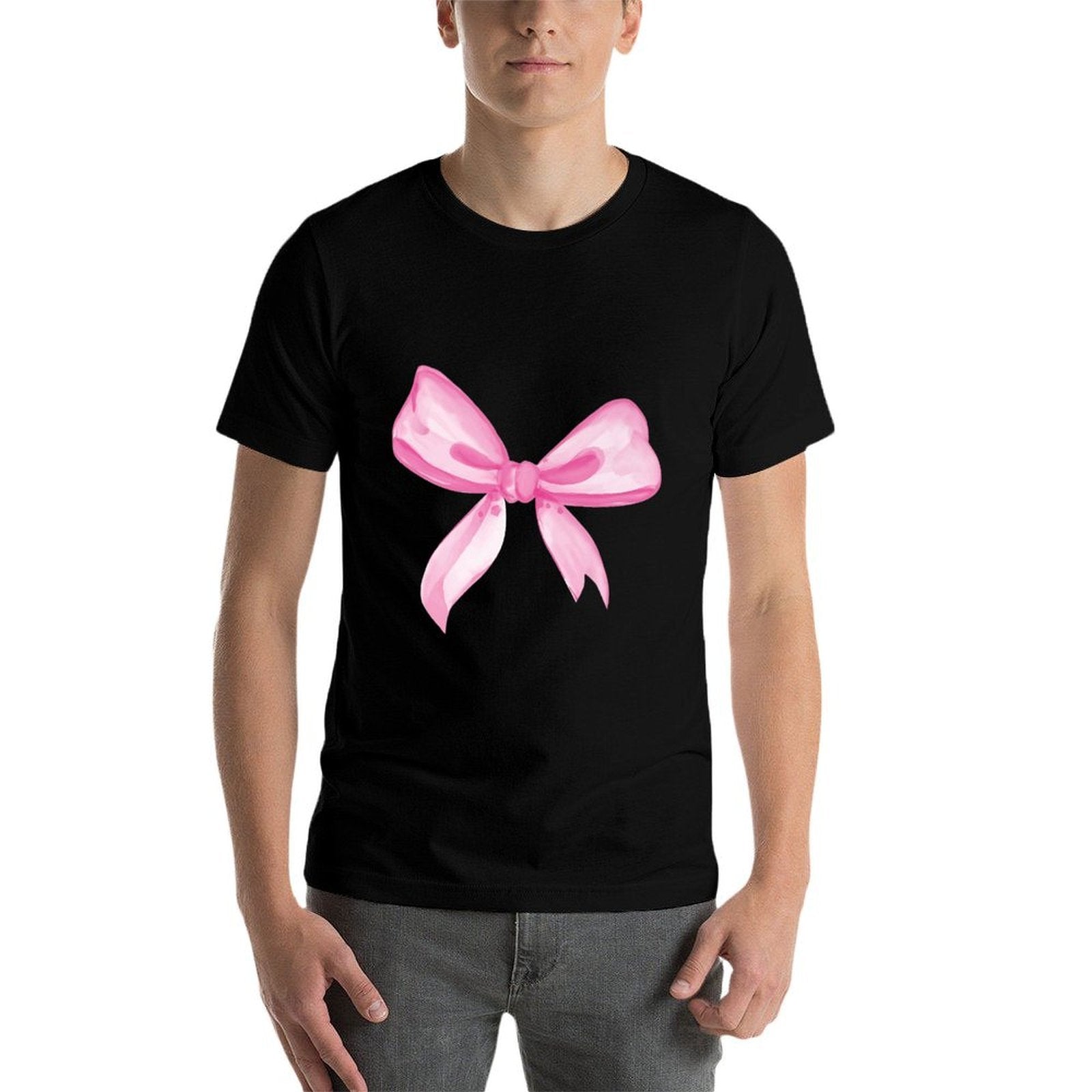 Aesthetic Pink Bow in Watercolor on Black Premium  Moisture-wicking T-Shirt