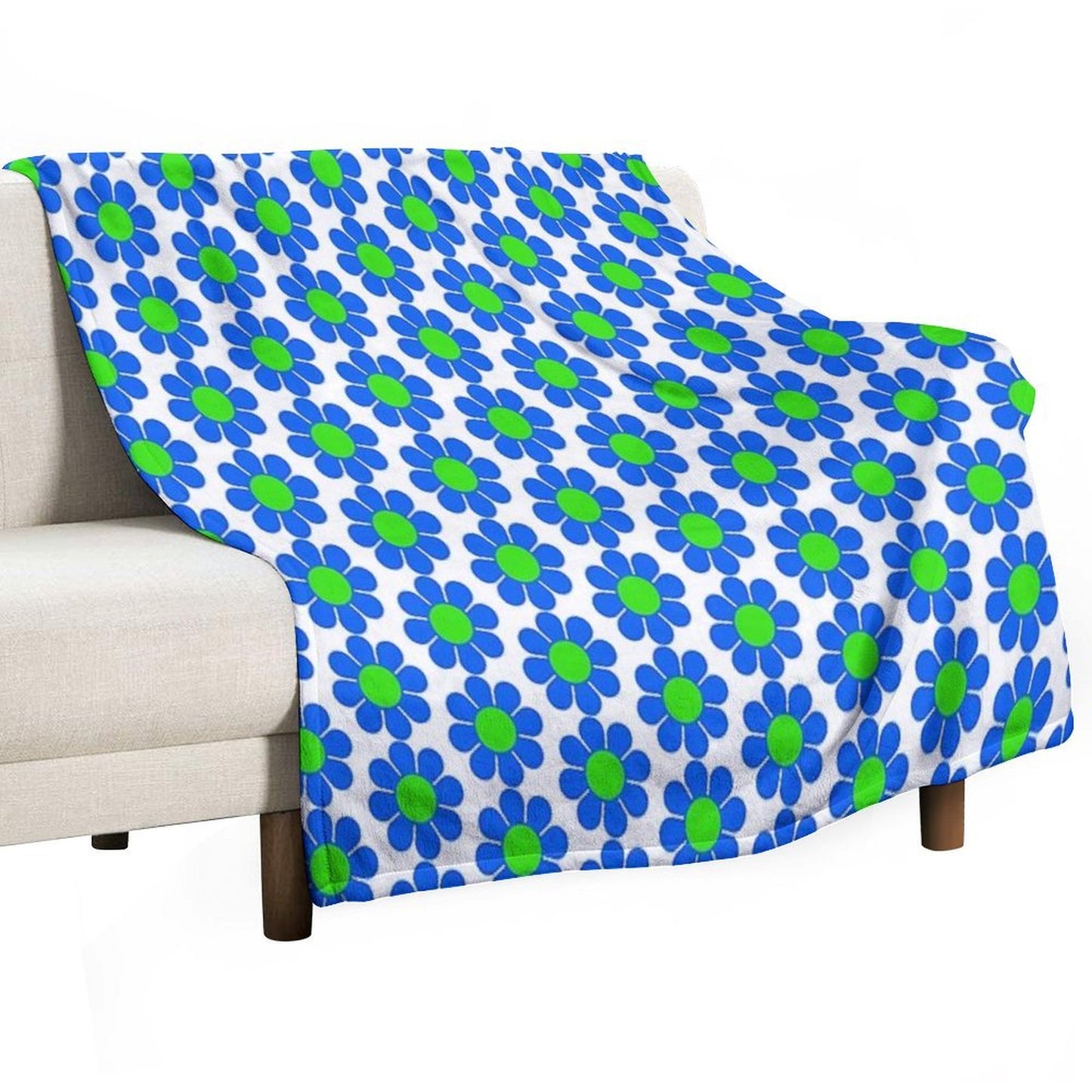 Blue Green Hippy Flower Daisy Wrinkle-free Throw Blanket