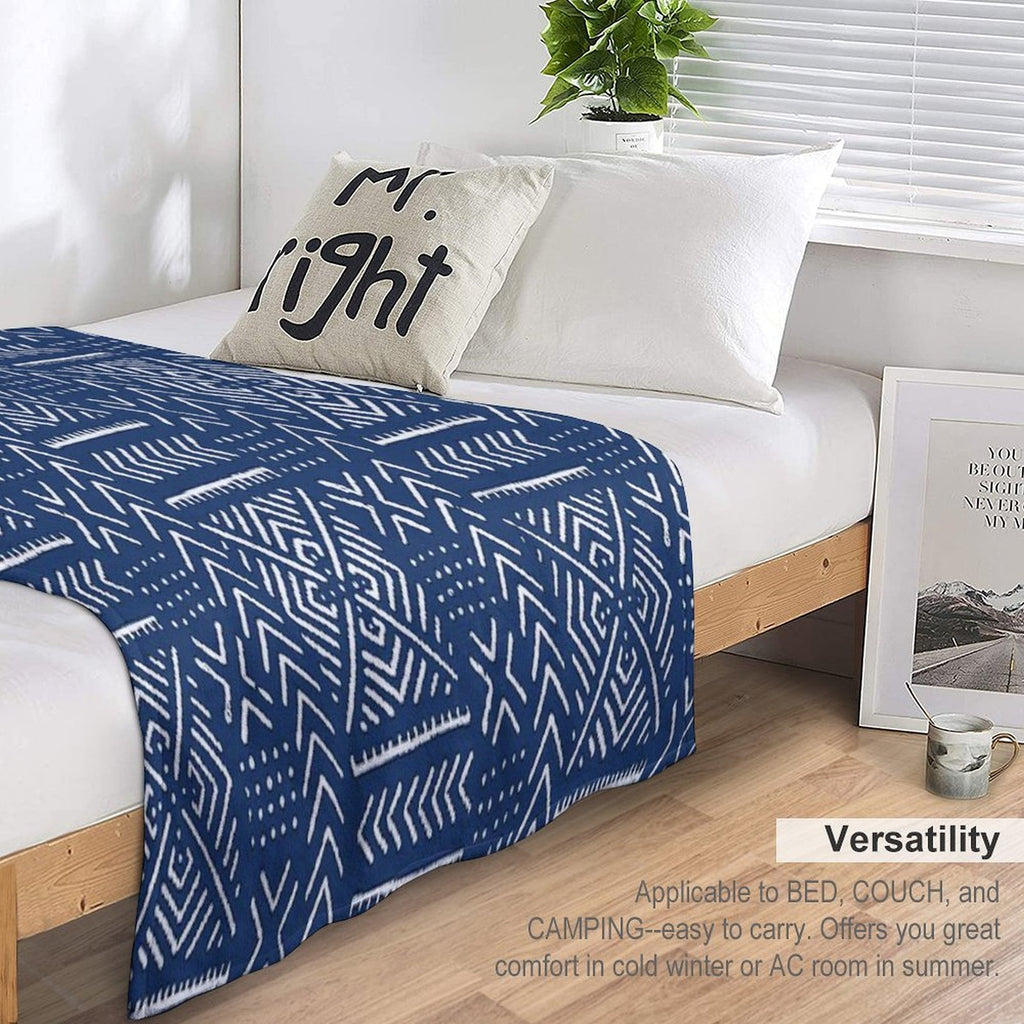 Line Mud Cloth  Dark Blue Machine-washable Throw Blanket