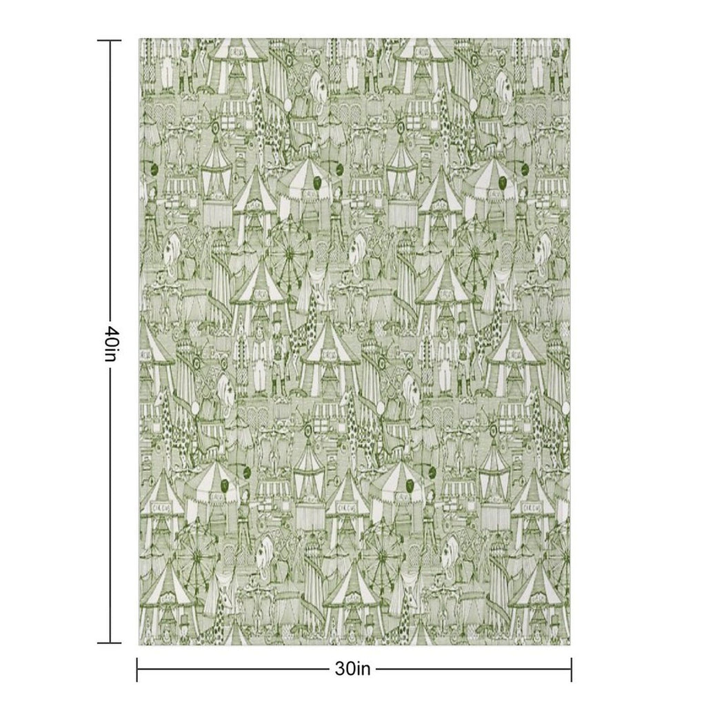 Retro Circus Green Ivory Durable Throw Blanket