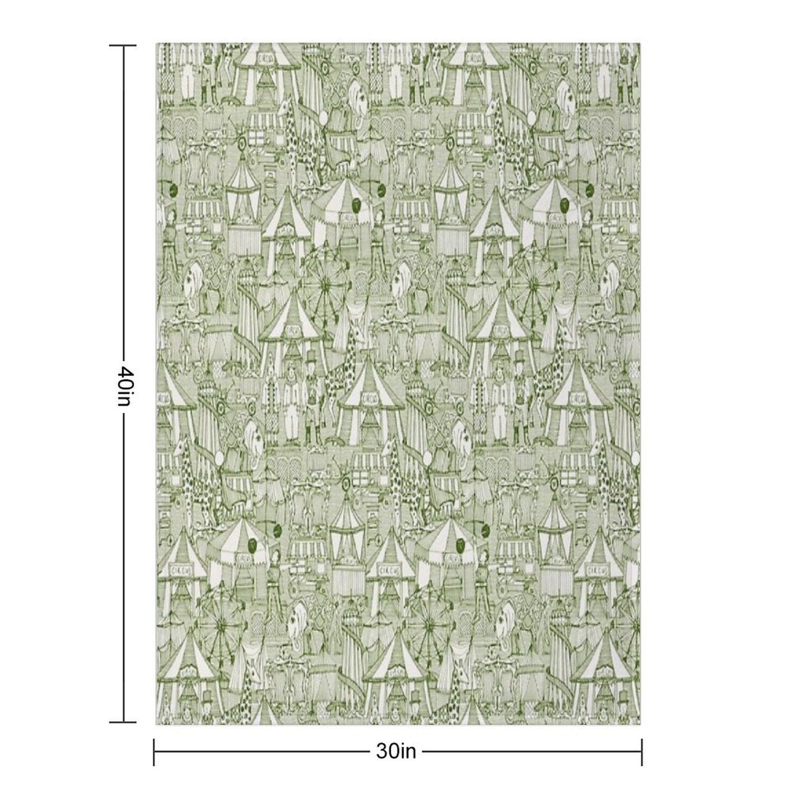 Retro Circus Green Ivory Durable Throw Blanket