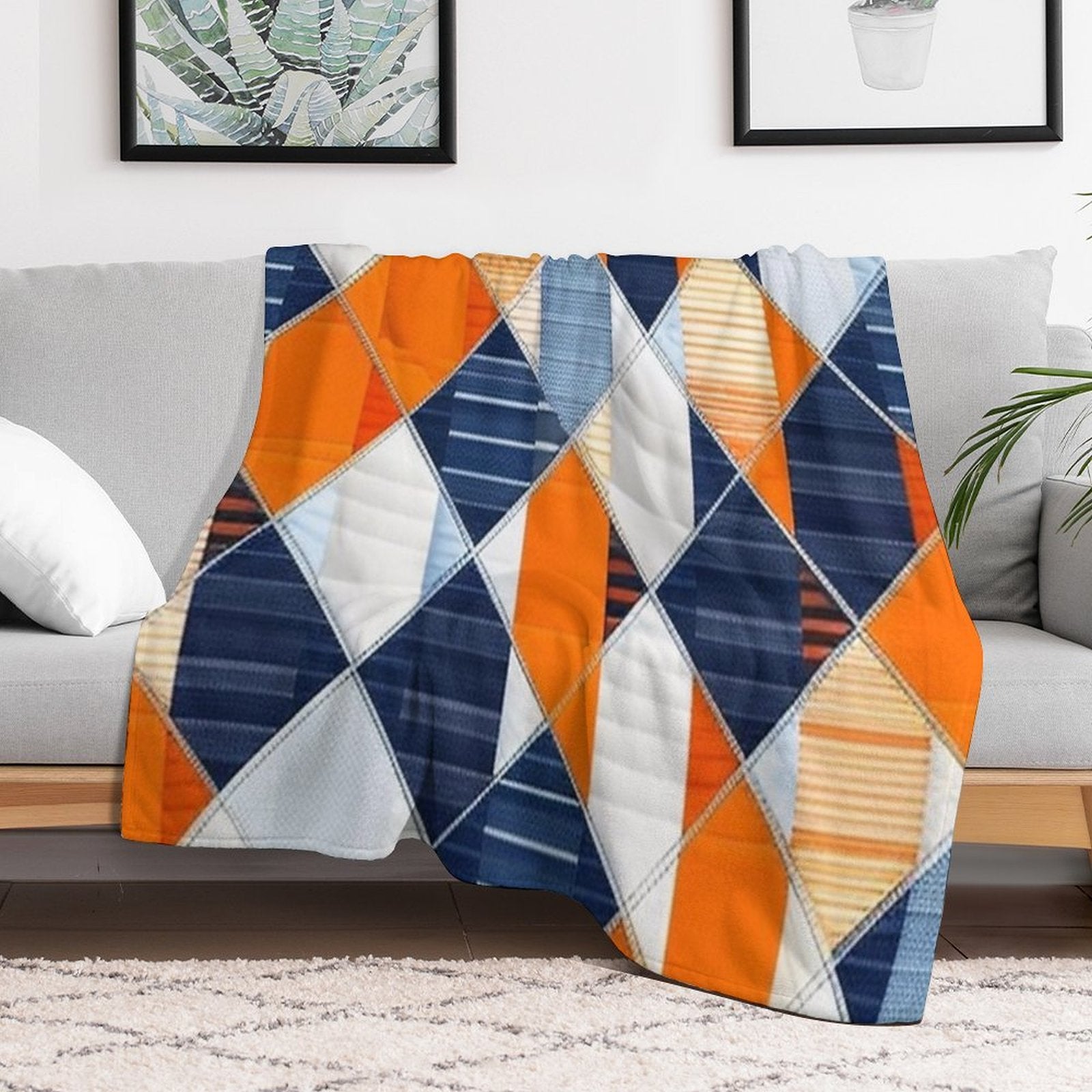 Orange Denim Patchwork Lightweight Throw Blanket