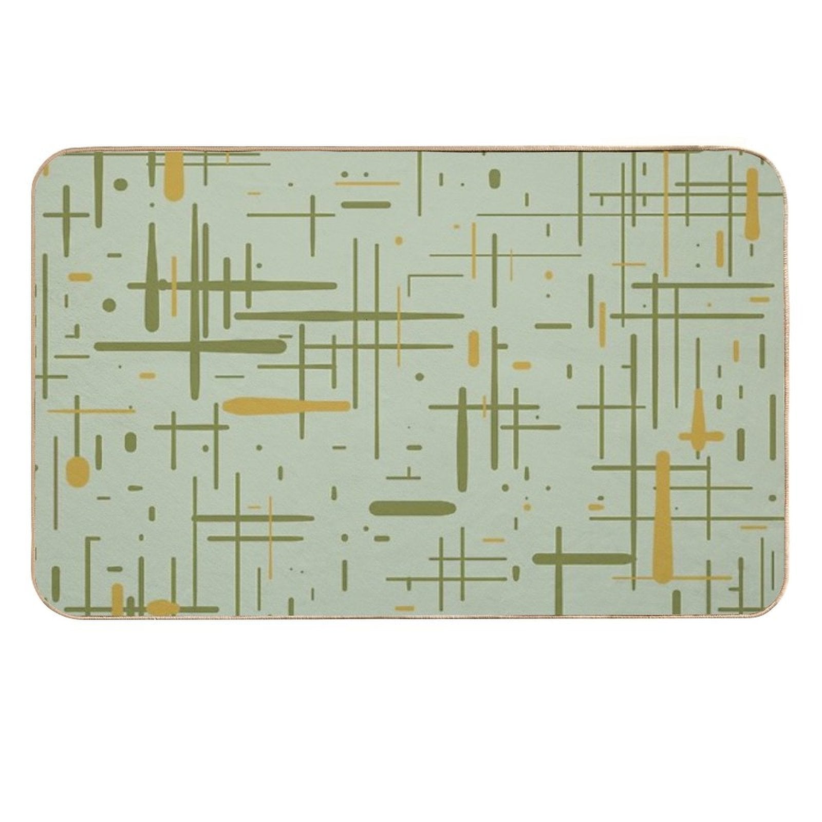 Mid-Century Modern Kinetikos Pattern Celadon Olive Green Mustard Gold  Eco-Friendly Bath Mat