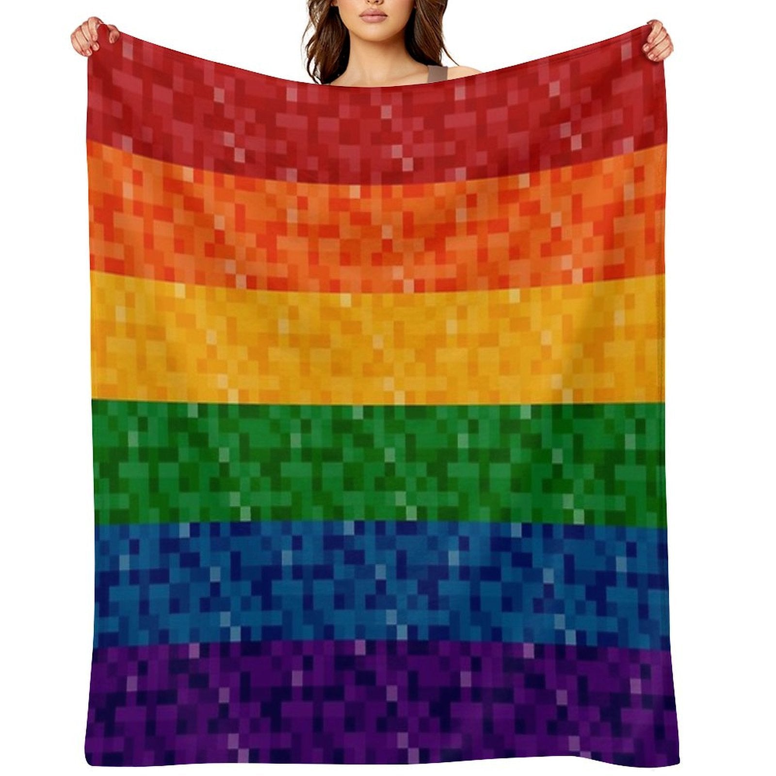 Seamless Repeating LGBTQ Pride Rainbow Pixel Flag Background Machine-washable Throw Blanket