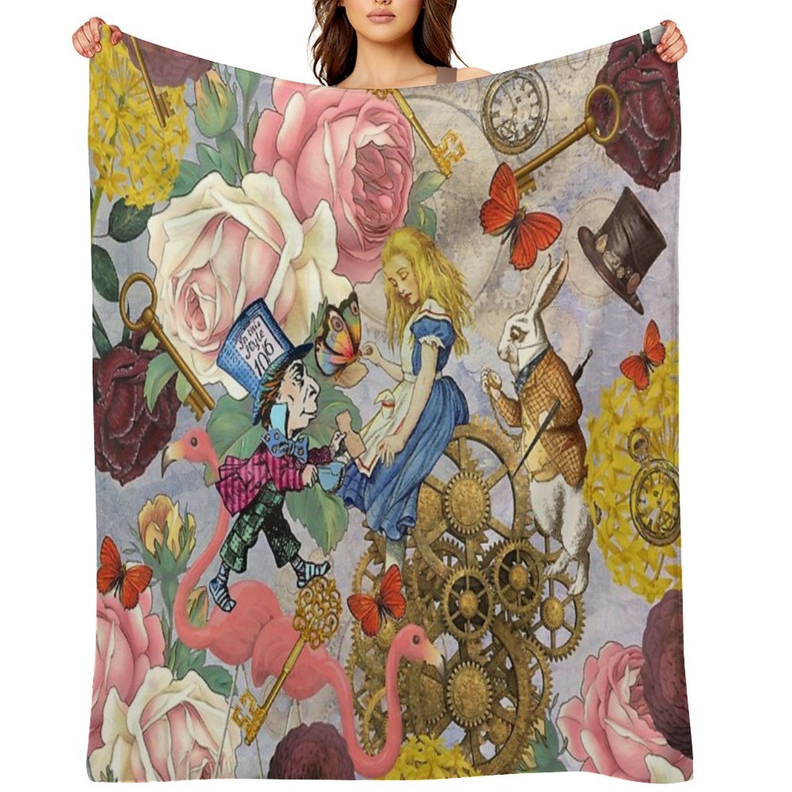 Alice In Wonderland Collage Wrinkle-free Throw Blanket