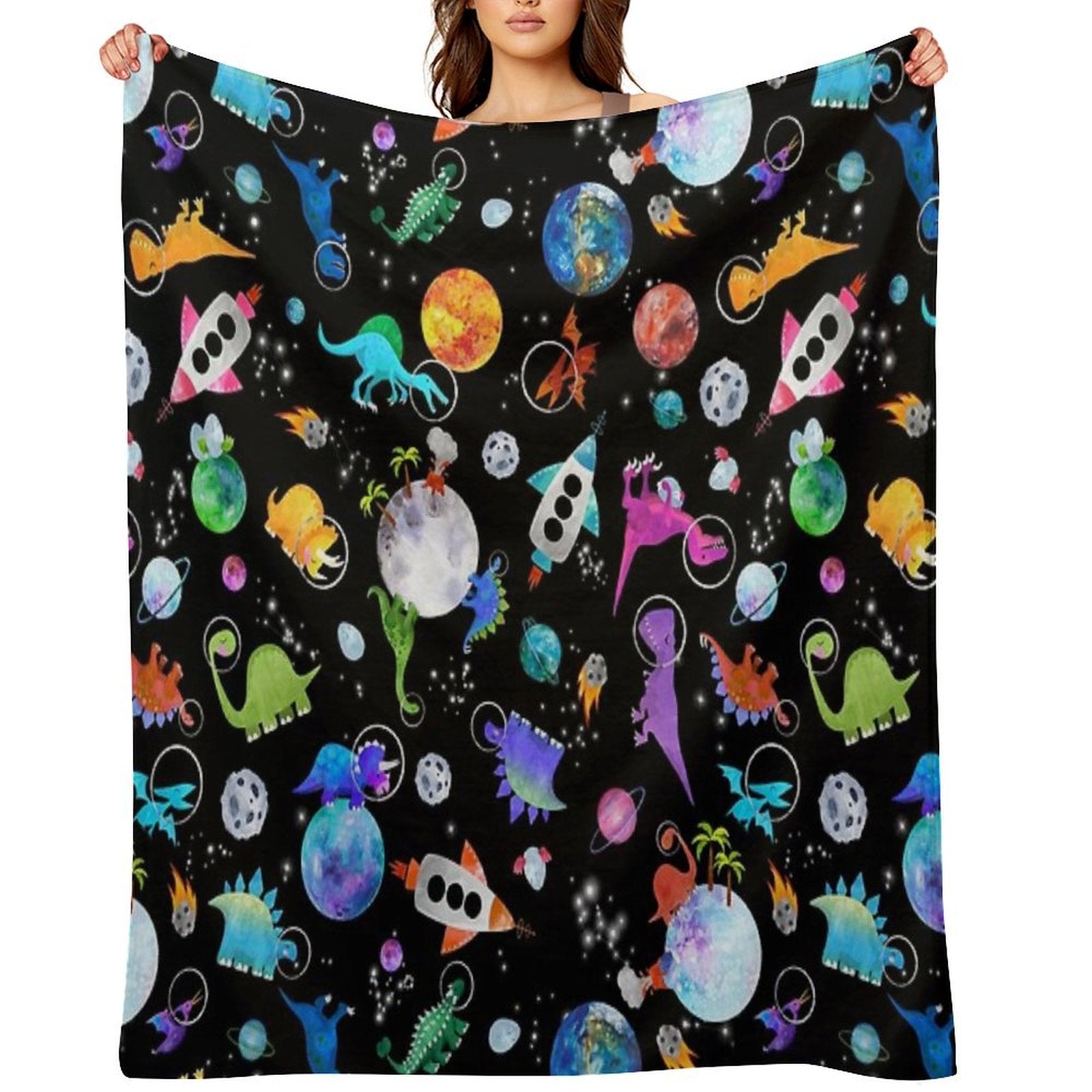 Dinosaur Astronauts In Outer Space Anti-pilling Throw Blanket
