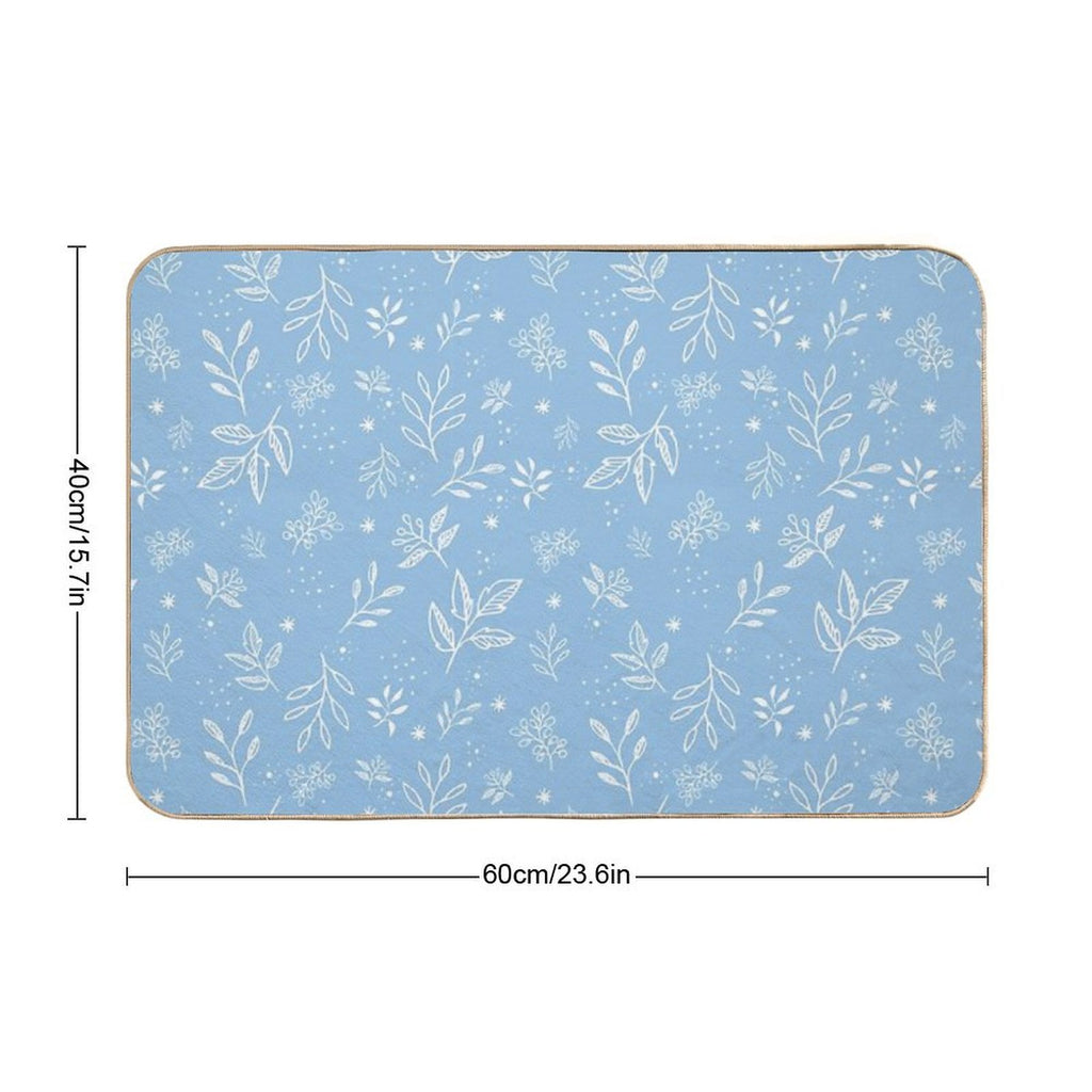 Pastel Blue Florals Hand Drawn Pattern  Long-Lasting Bath Mat
