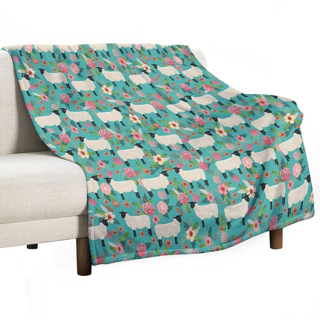 Sheep Farm Sanctuary Florals Pattern Cute Gifts for Animal Lovers Travel-friendly Throw Blanket