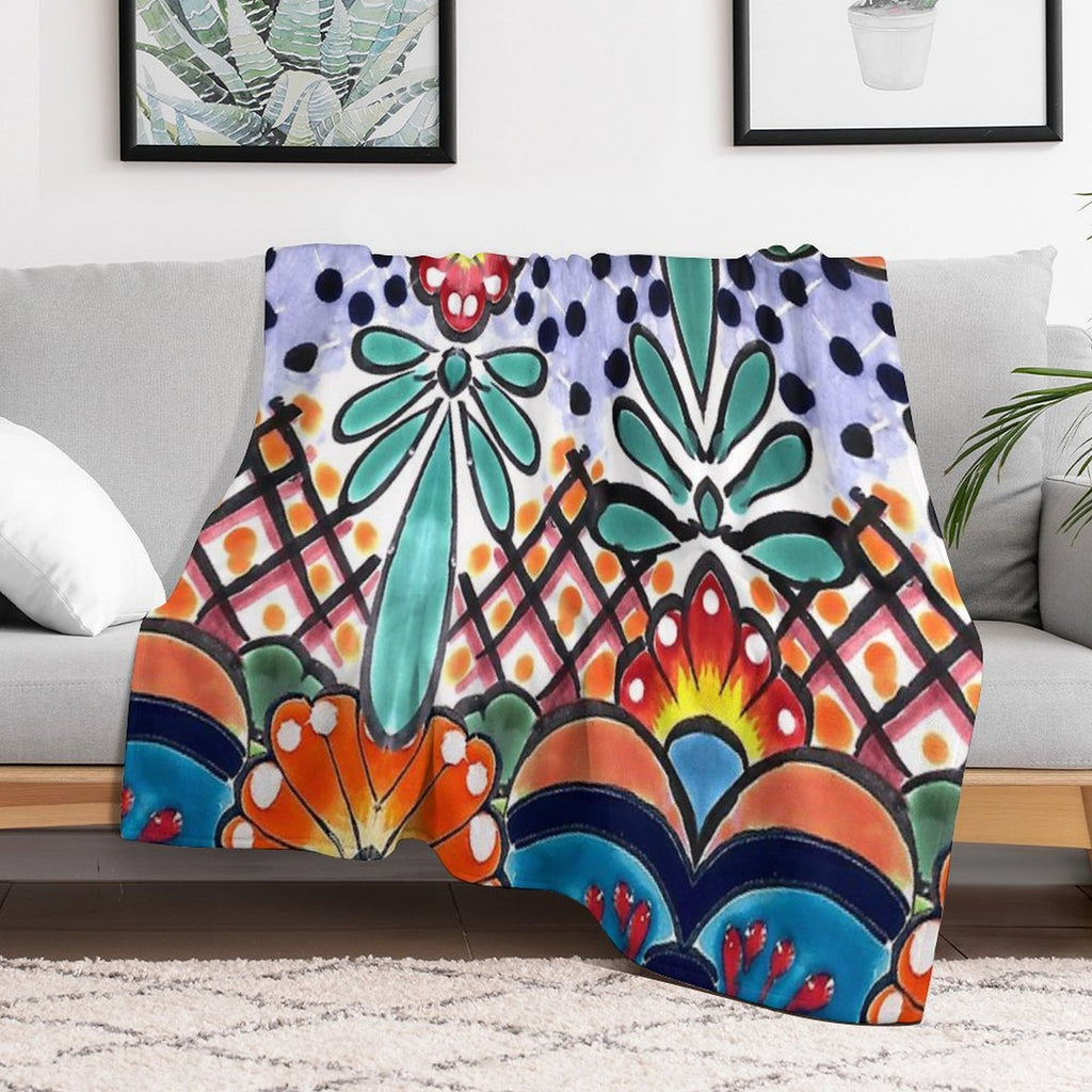 Colorful Talavera, Orange Accent, Mexican Tile Design Gift-ready Throw Blanket