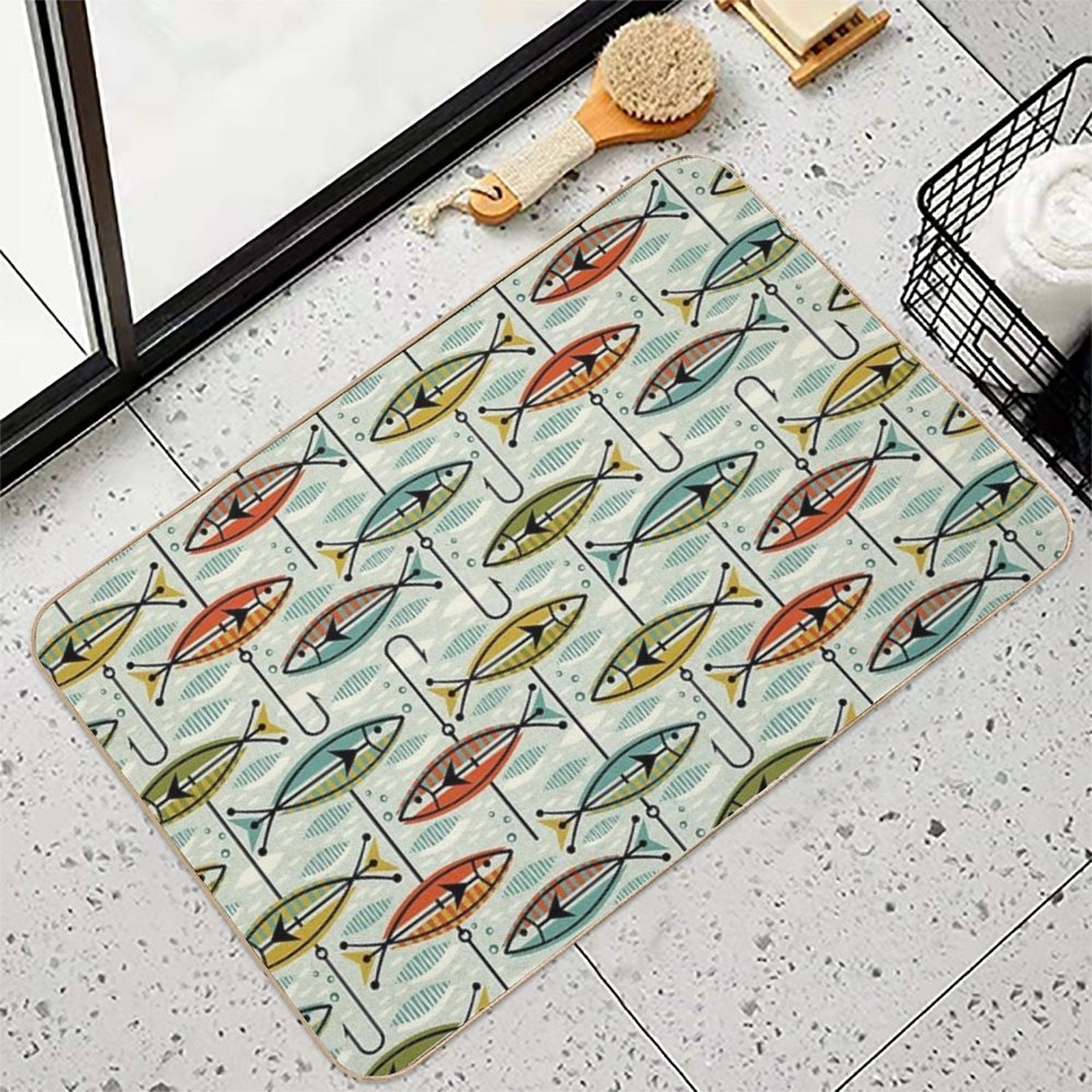 Retro Color Block Fish  Long-Lasting Bath Mat