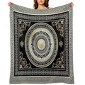 Greek Key Meander Cream Black Medallion Ornate Baroque Travel-friendly Throw Blanket