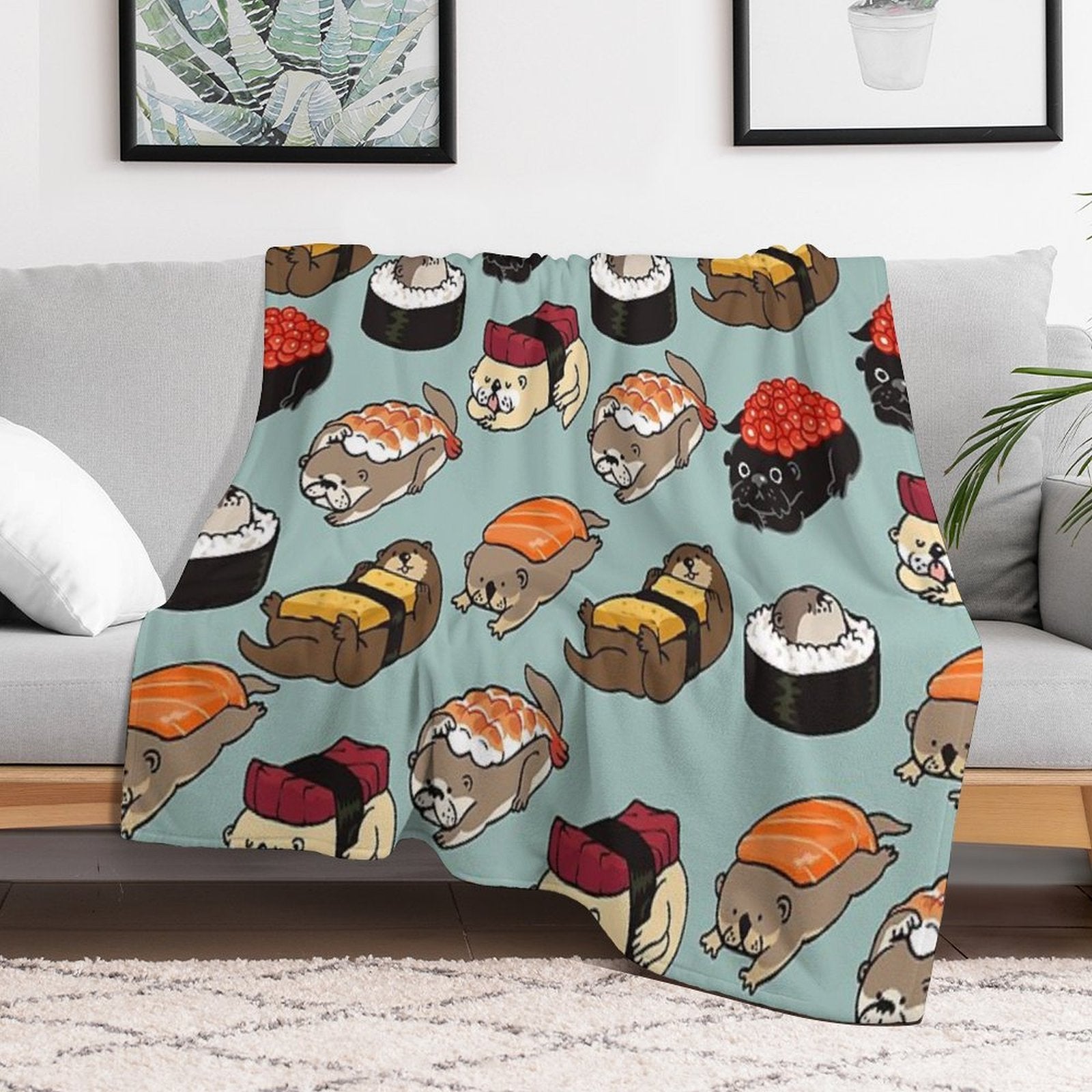 Sushi Otter Plush Throw Blanket