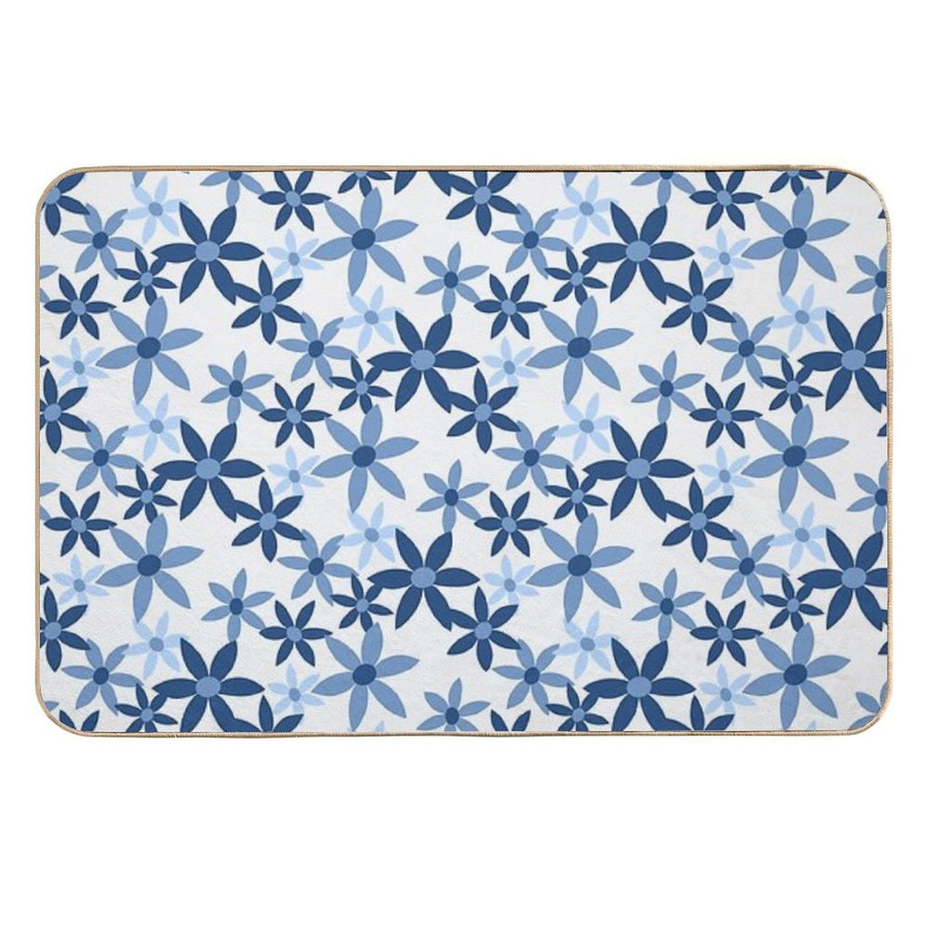 Star Flowers - Blue  Easy Maintenance Bath Mat
