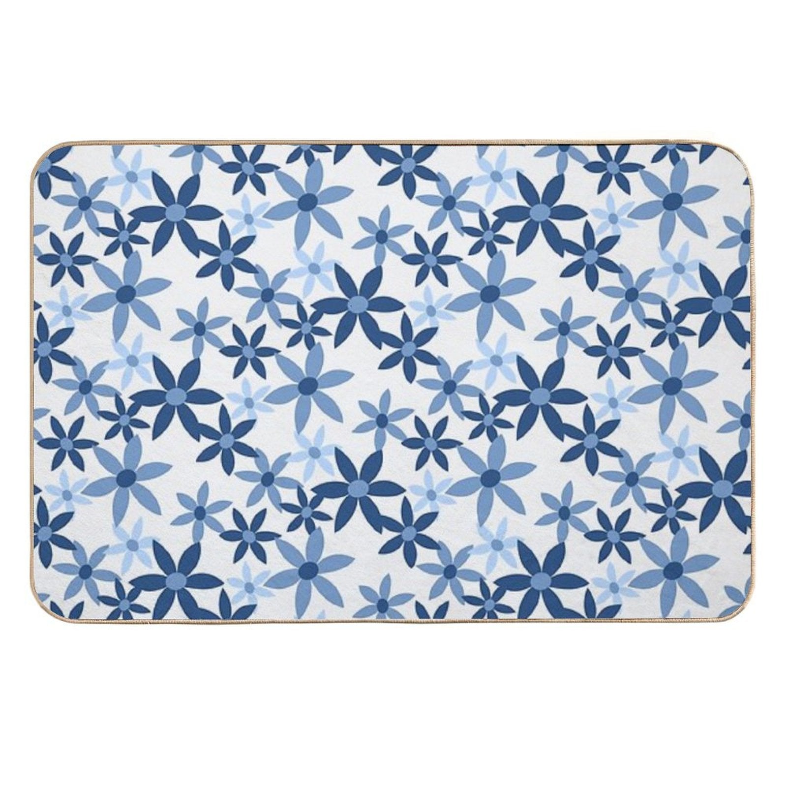 Star Flowers - Blue  Easy Maintenance Bath Mat