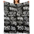 White Graffiti Tags on Black Wall Mural Durable Throw Blanket