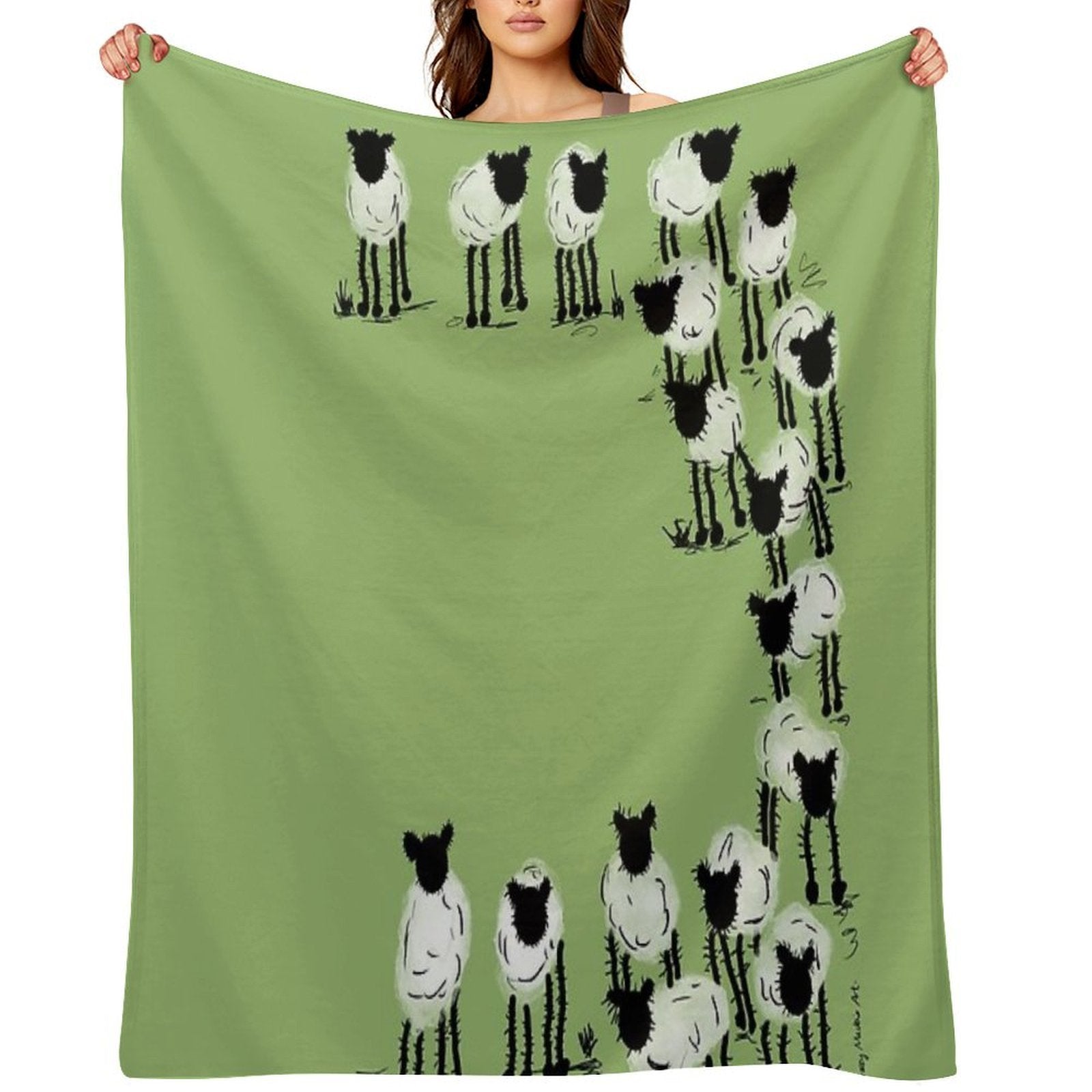 Inky Sheep on Green Gift-ready Throw Blanket